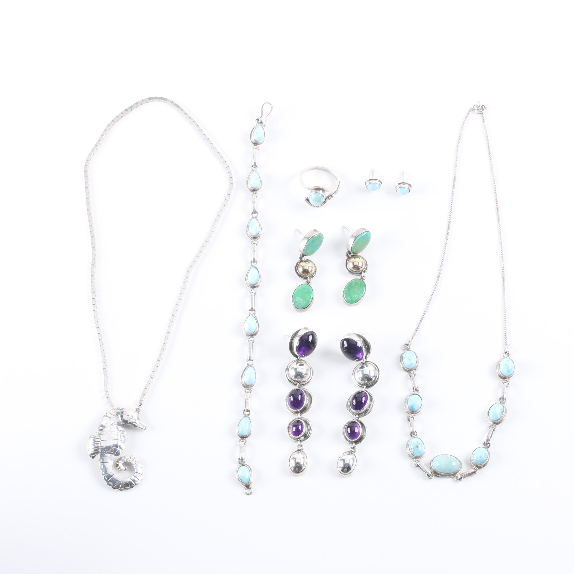 Sterling Silver and Gemstone Jewelry Including Larimar