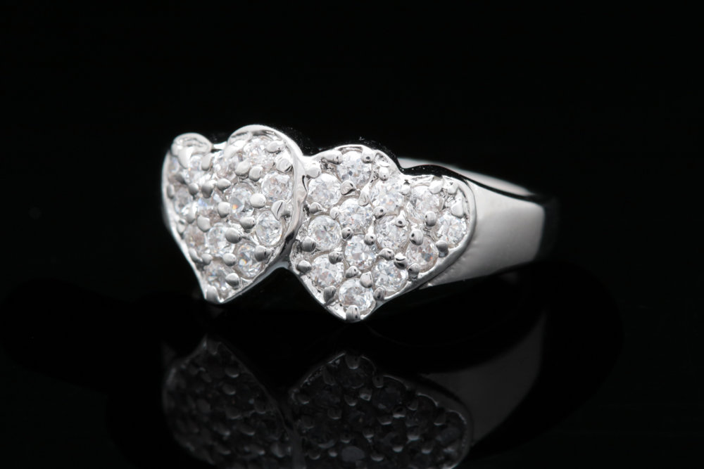 Sterling Silver and CZ Double Heart Ring