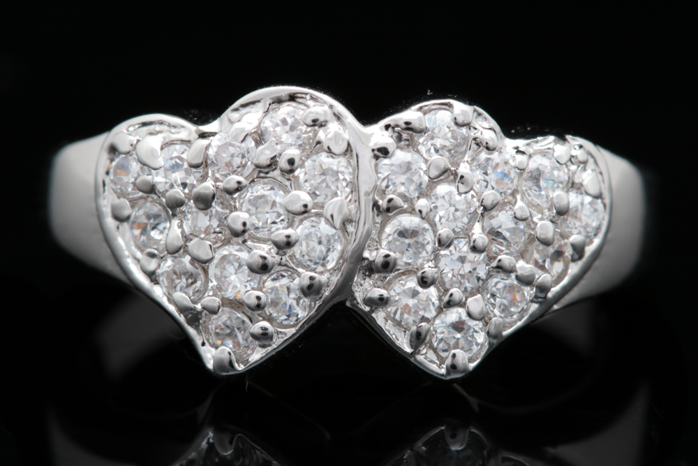 Sterling Silver and CZ Double Heart Ring