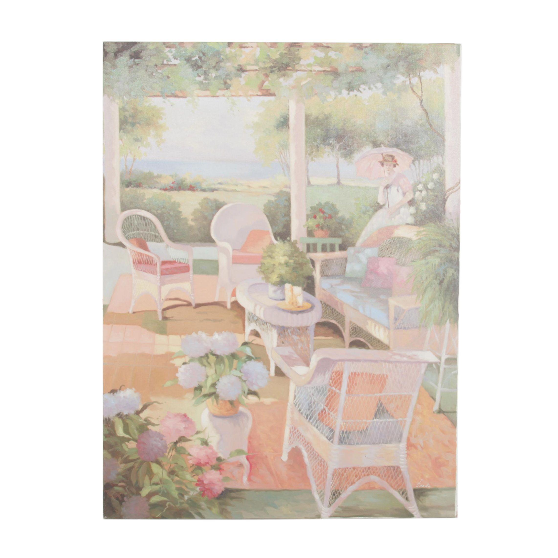 Candi Oil Painting on Canvas "On the Patio"