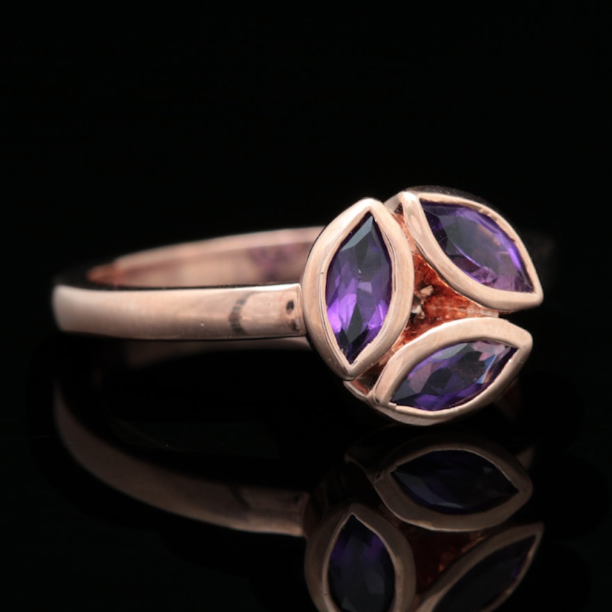 Rose Gold Plate Sterling Silver and Amethyst Ring