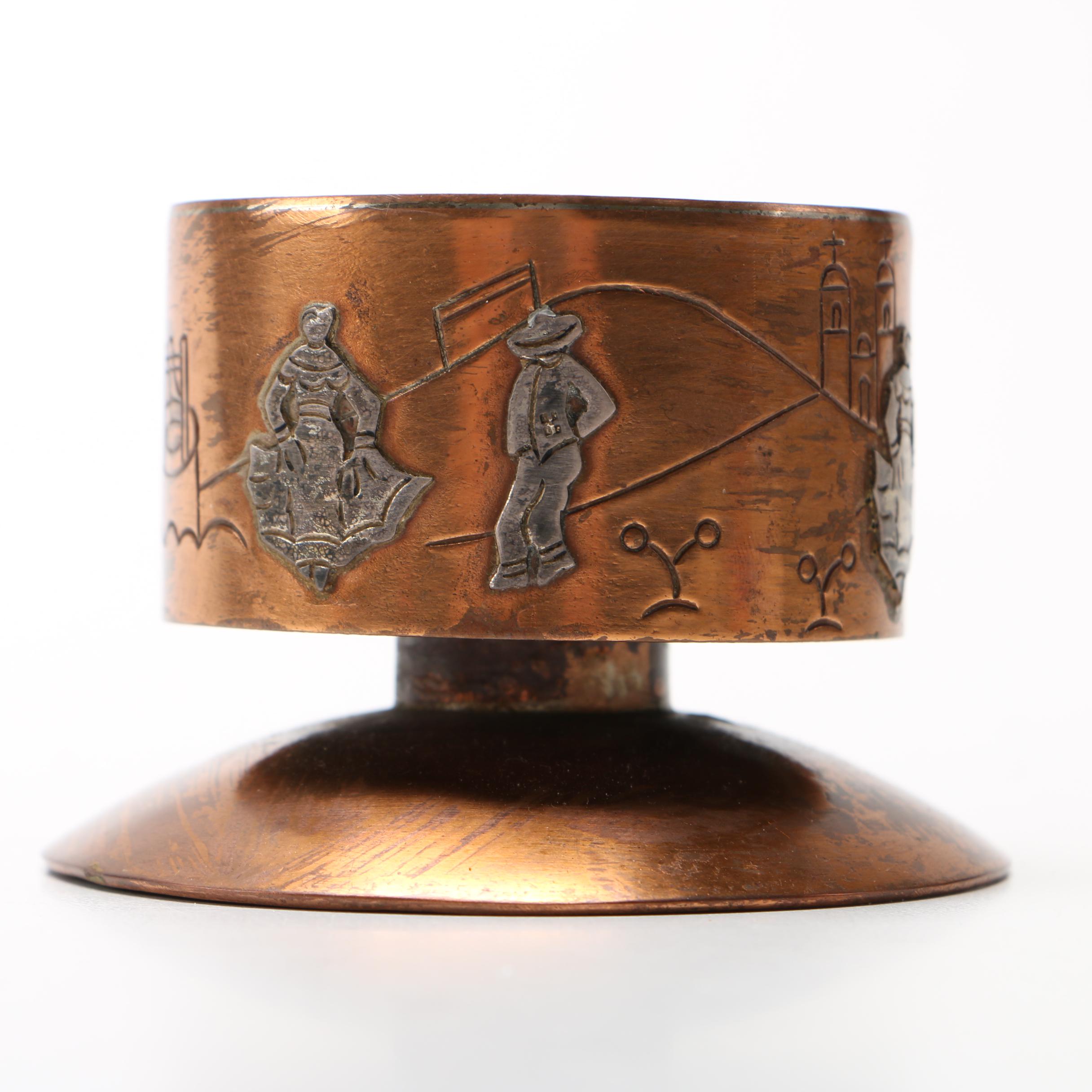 Circa 1940-1958 Victoria Taxco Copper and Silver Candleholders