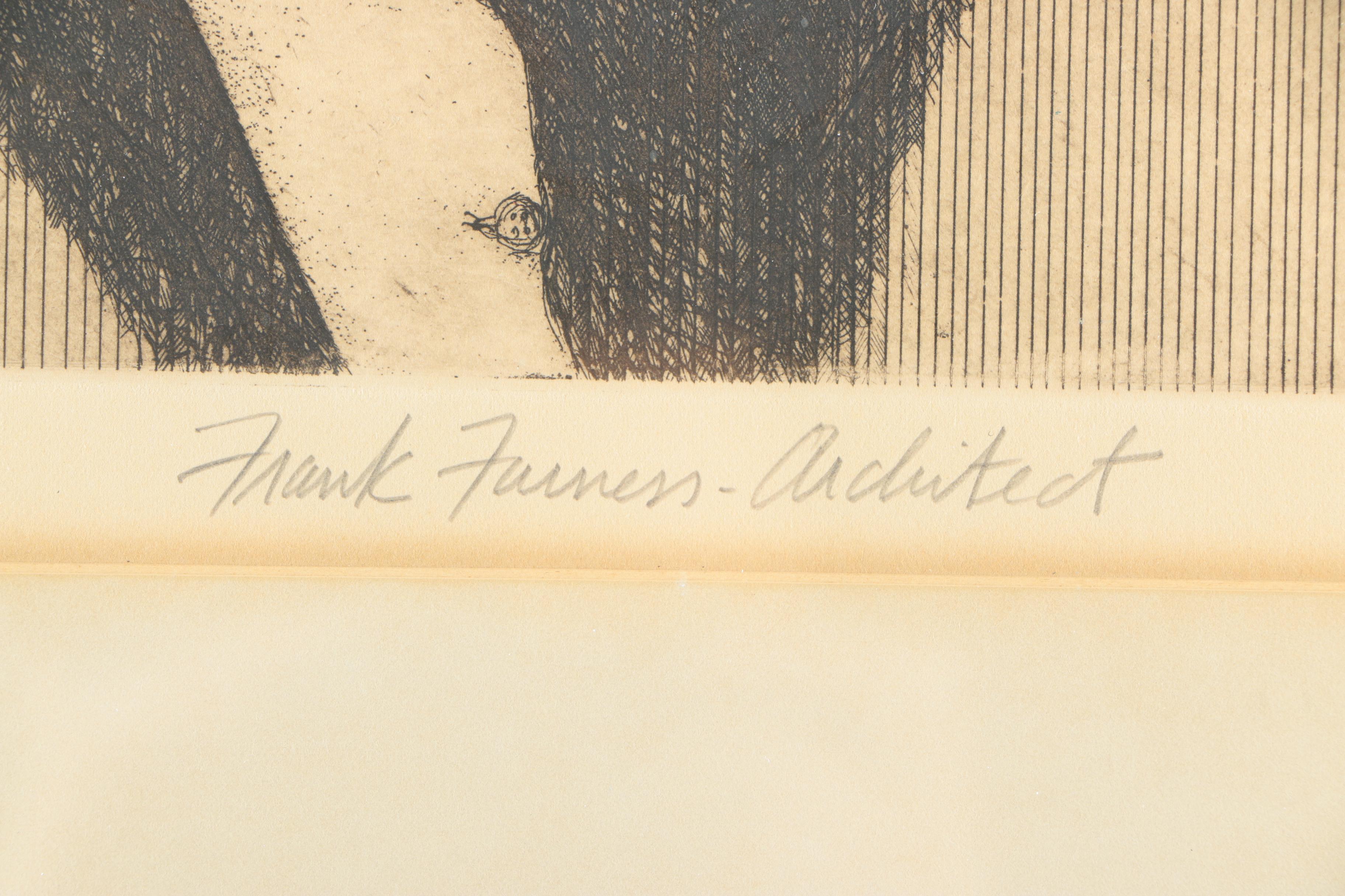 Limited Edition Etching on Paper by Woody Gruber "Frank Furness- Architect"