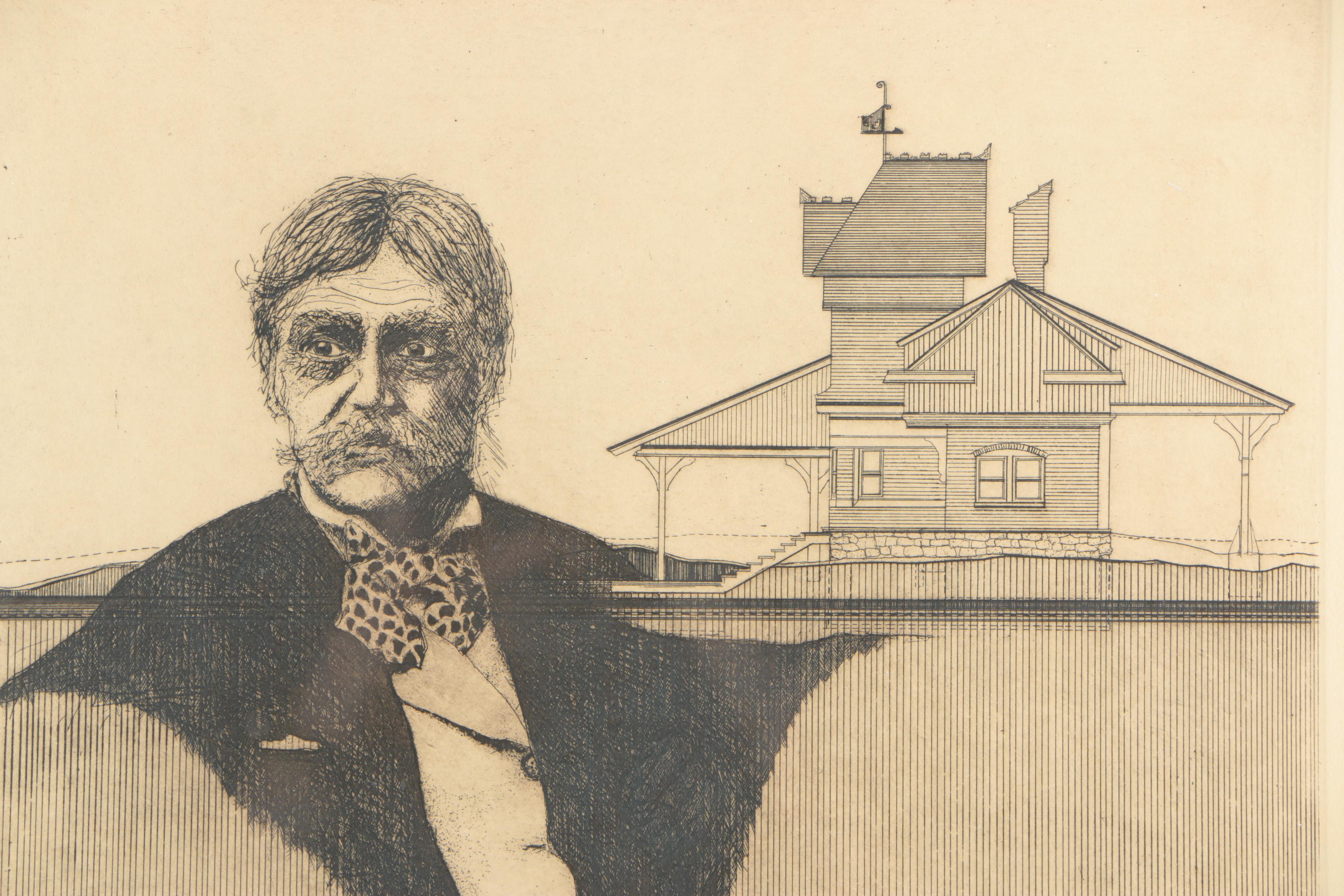 Limited Edition Etching on Paper by Woody Gruber "Frank Furness- Architect"