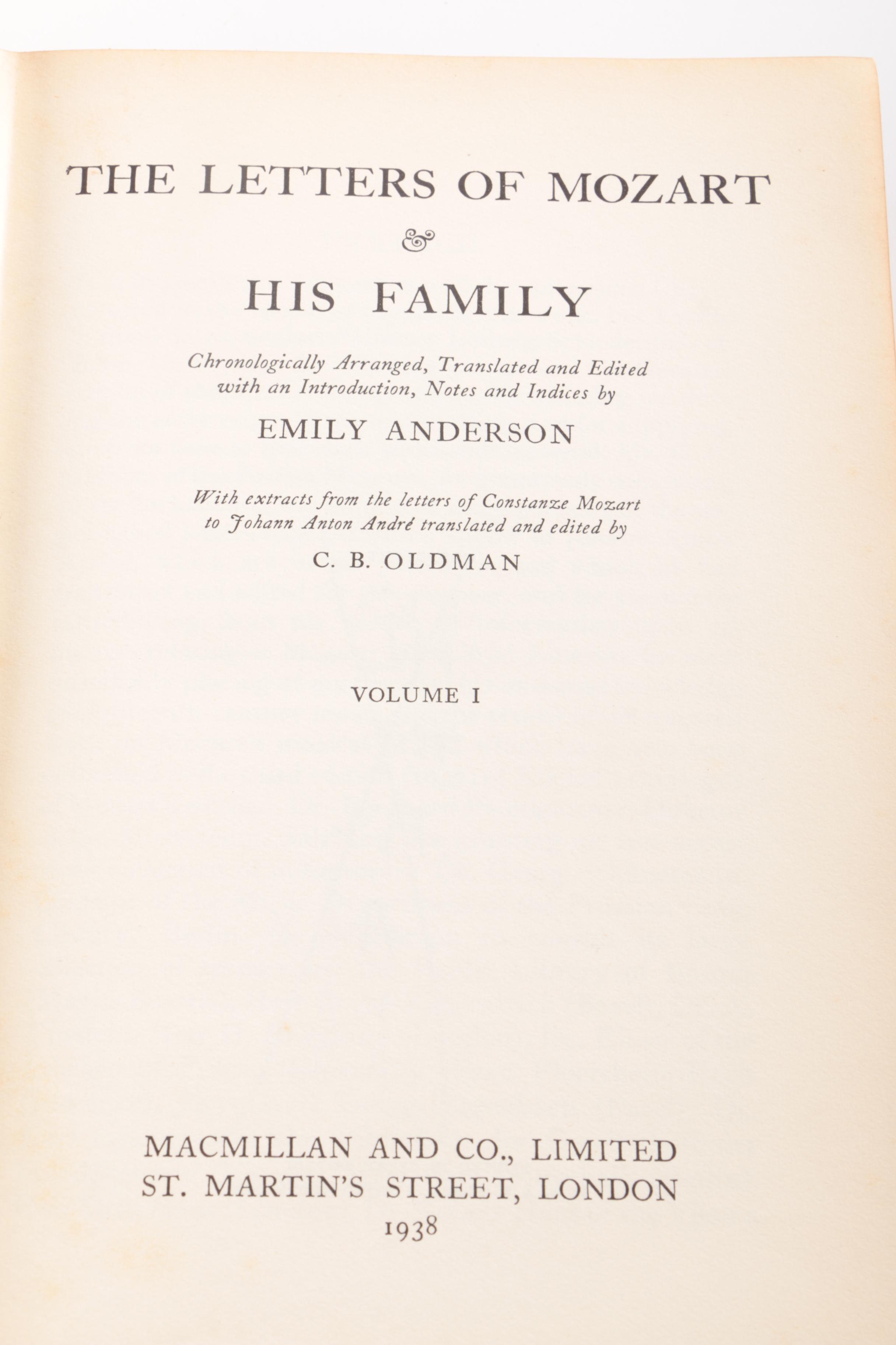 1938 "Letters of Mozart and His Family" Volume I by Emily Anderson