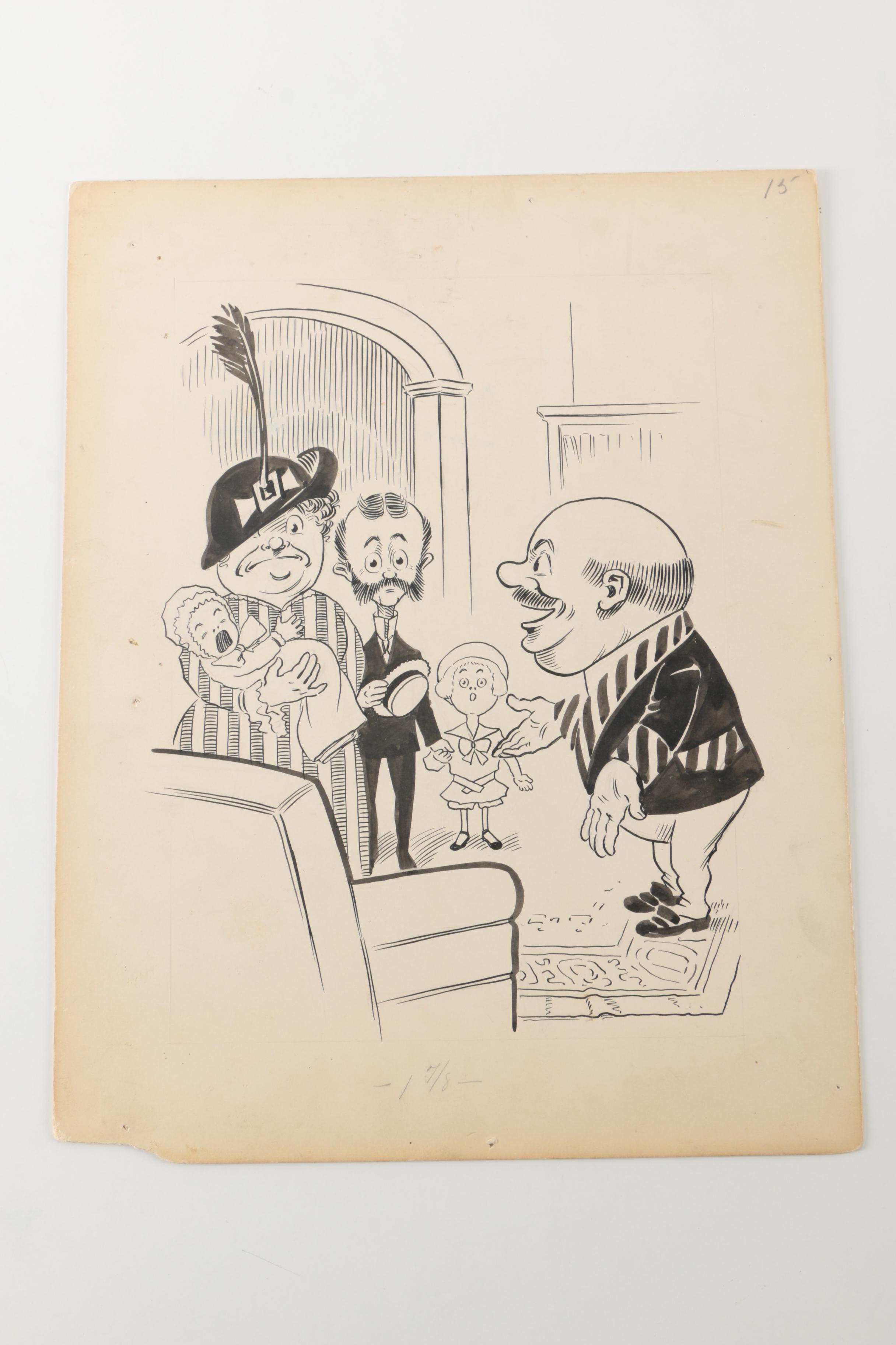 Early 20th Century, Clement Ink and Pencil Illustrations