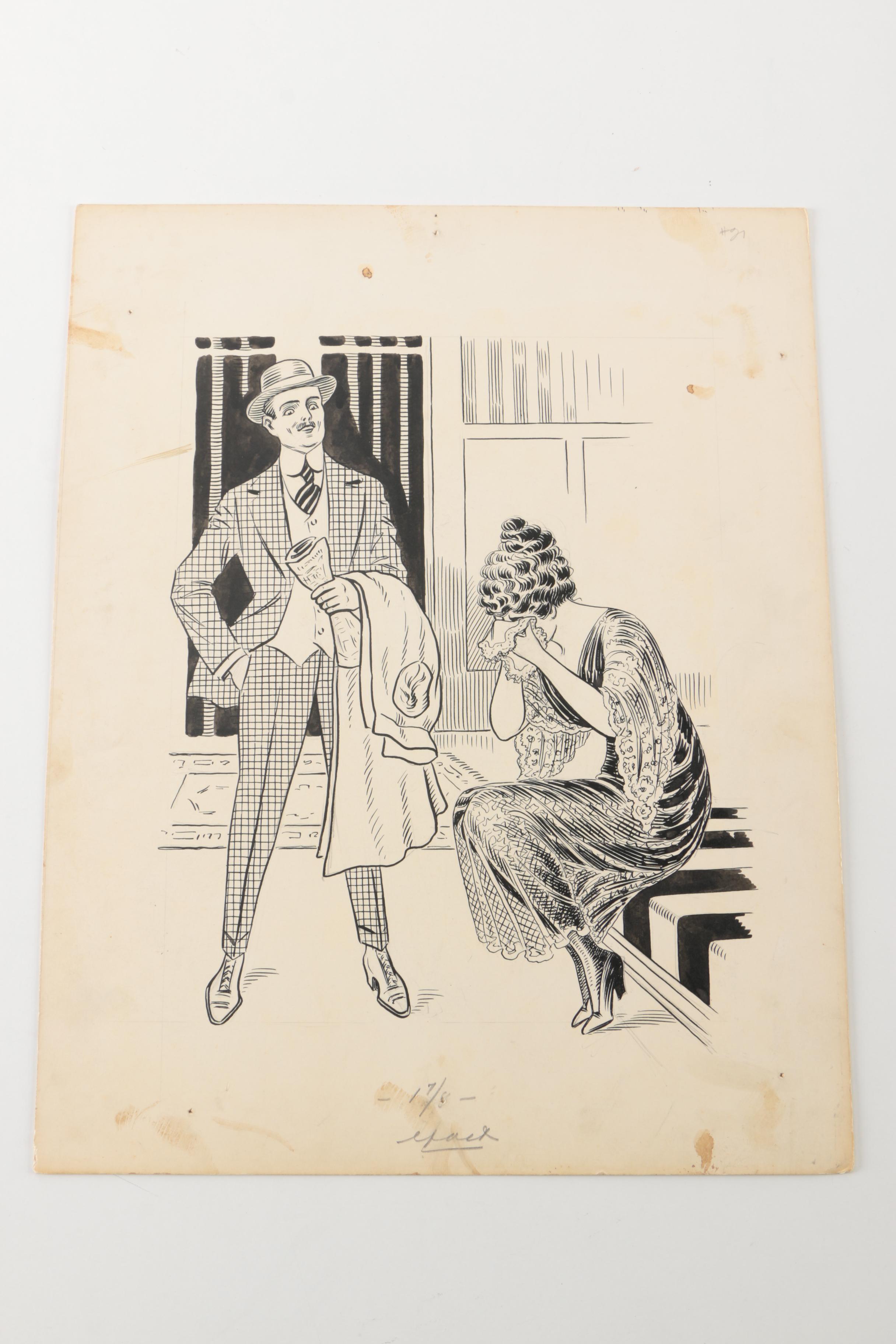 Early 20th Century, Clement Ink and Pencil Illustrations