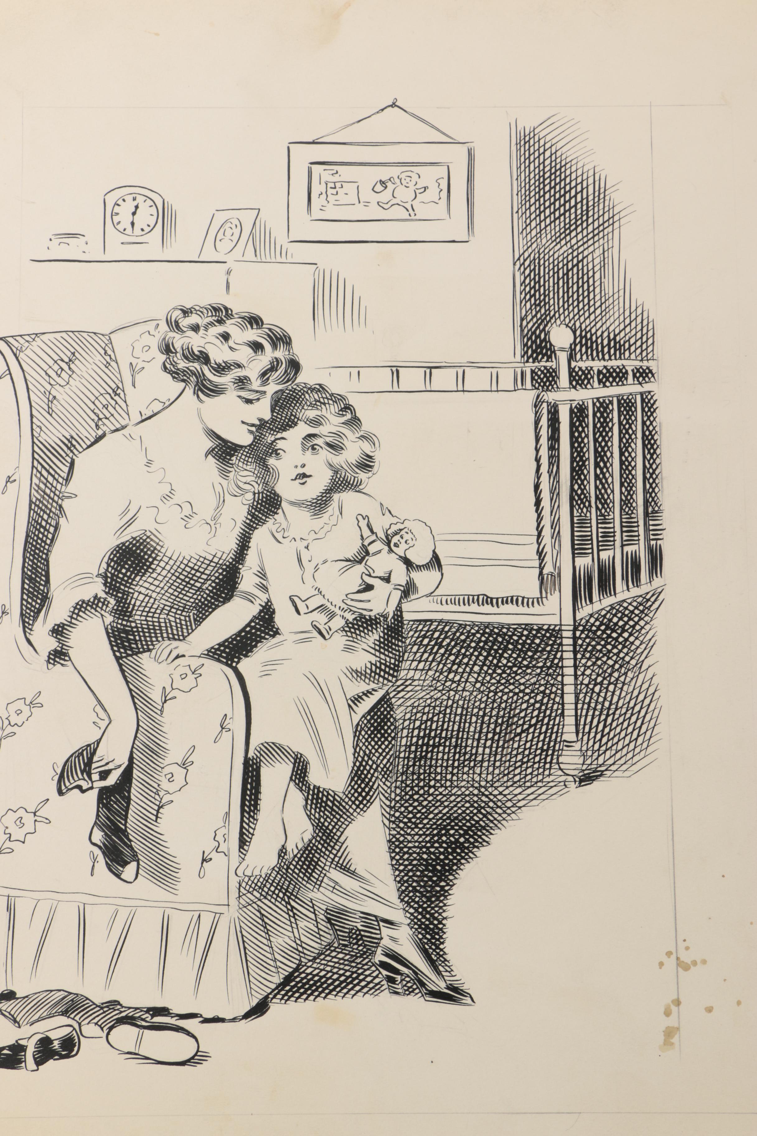 Early 20th Century, Clement Ink and Pencil Illustrations