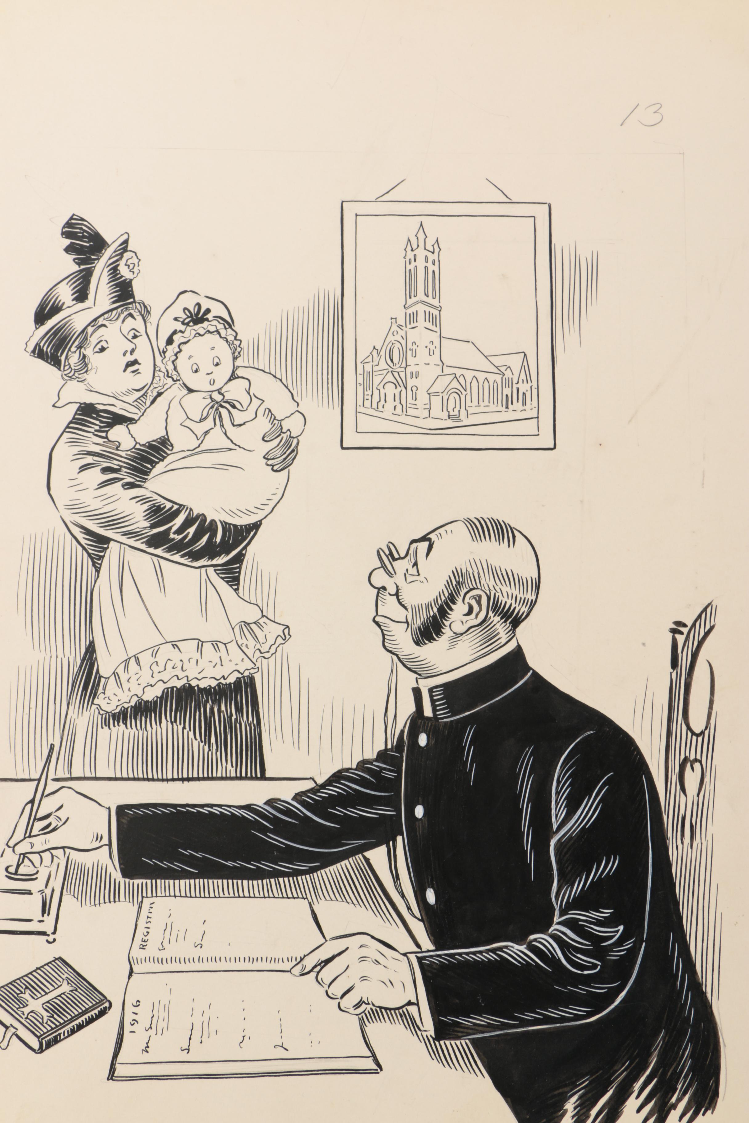 Early 20th Century, Clement Ink and Pencil Illustrations