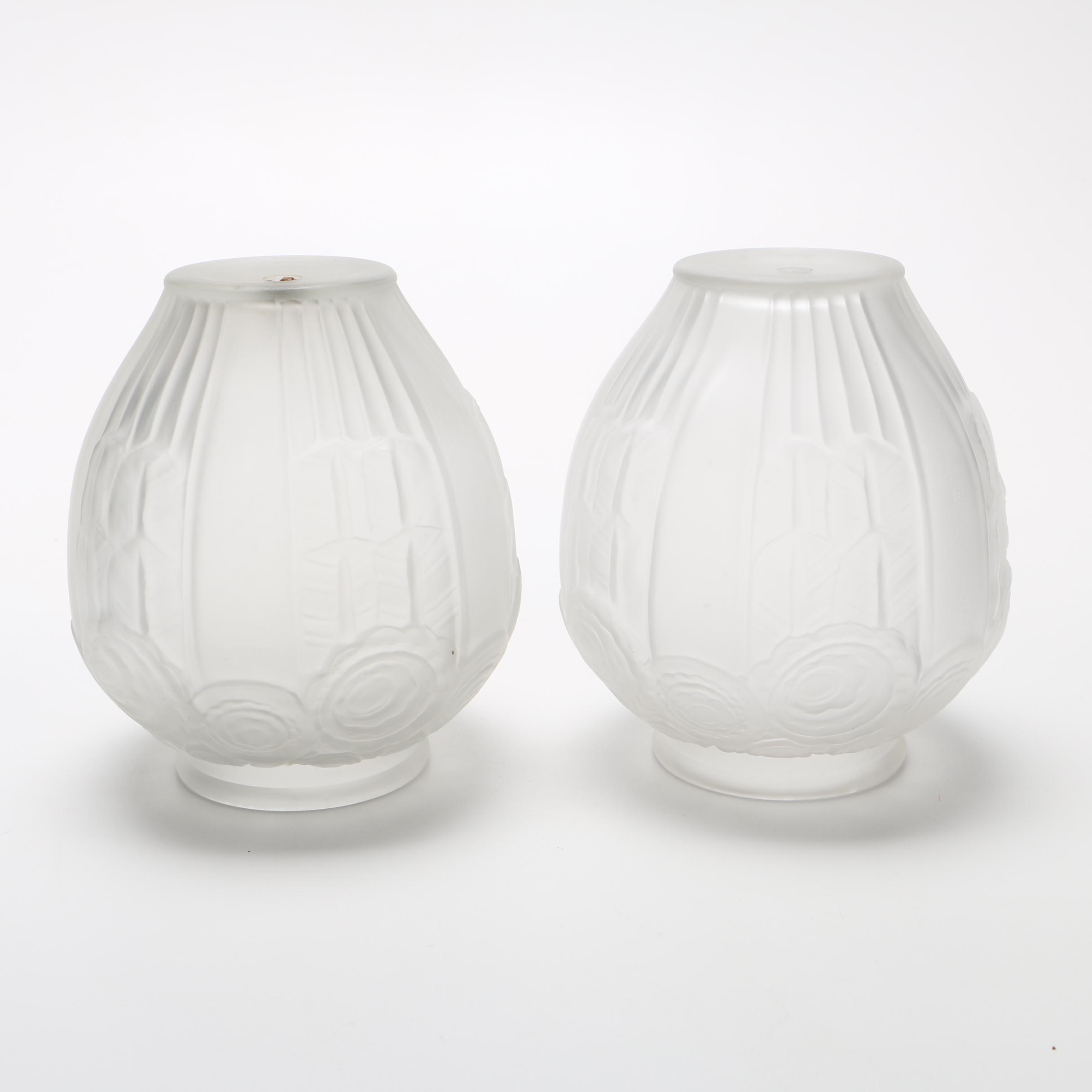 Mid 1920s André Hunebelle Art Nouveau Style Frosted Glass Vases