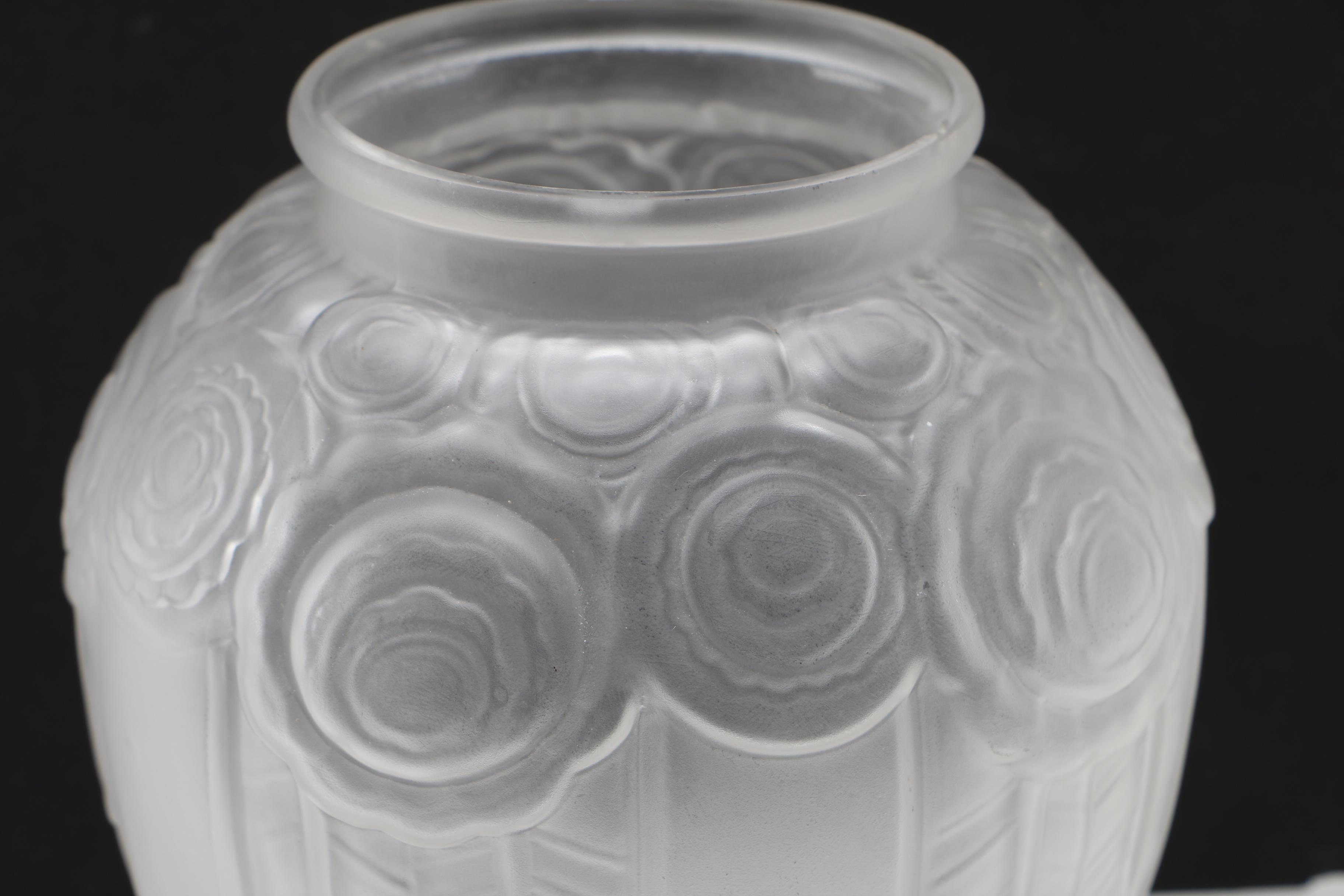 Mid 1920s André Hunebelle Art Nouveau Style Frosted Glass Vases