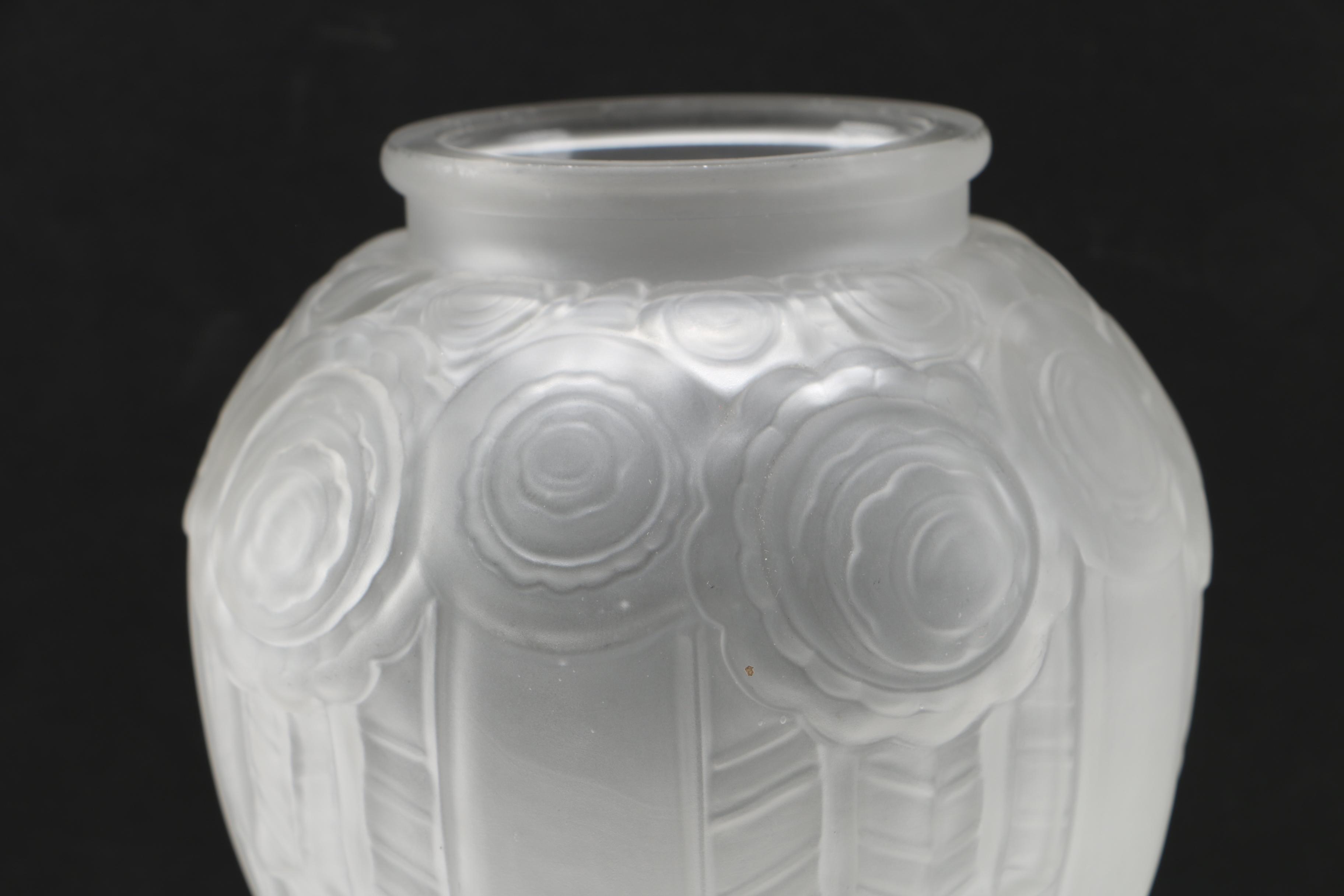 Mid 1920s André Hunebelle Art Nouveau Style Frosted Glass Vases