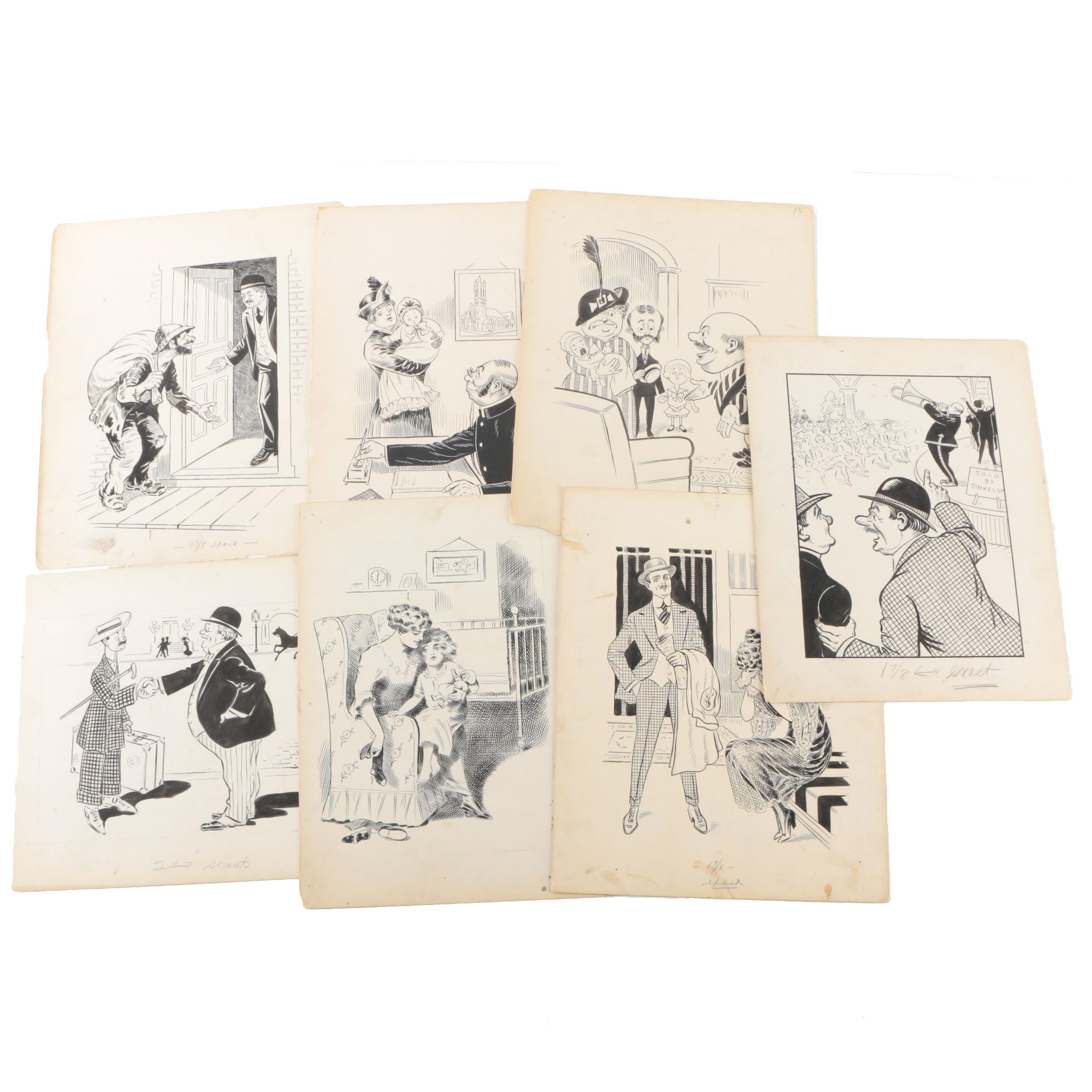 Early 20th Century, Clement Ink and Pencil Illustrations