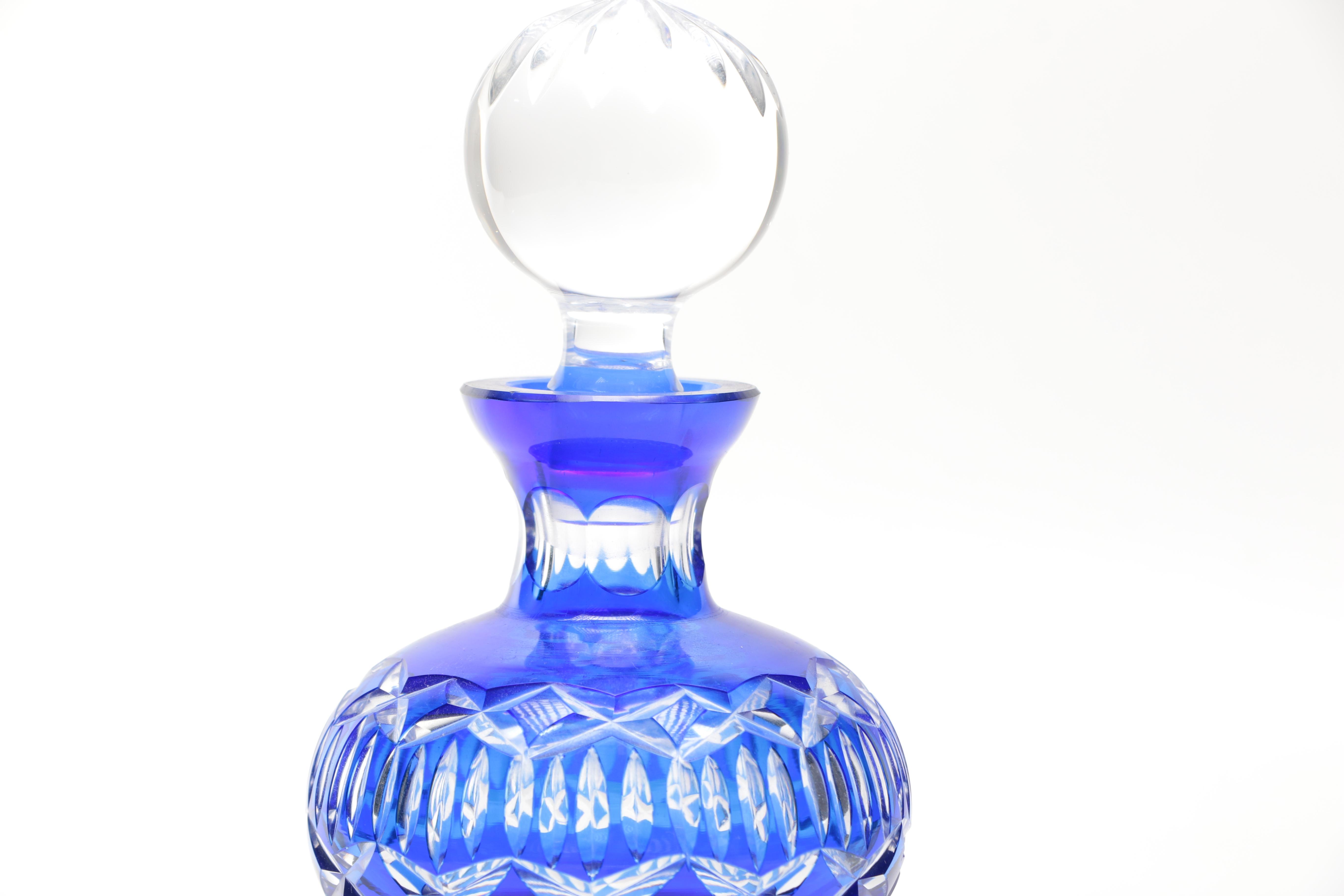 Cobalt Blue Cut Glass Decanter and Glasses