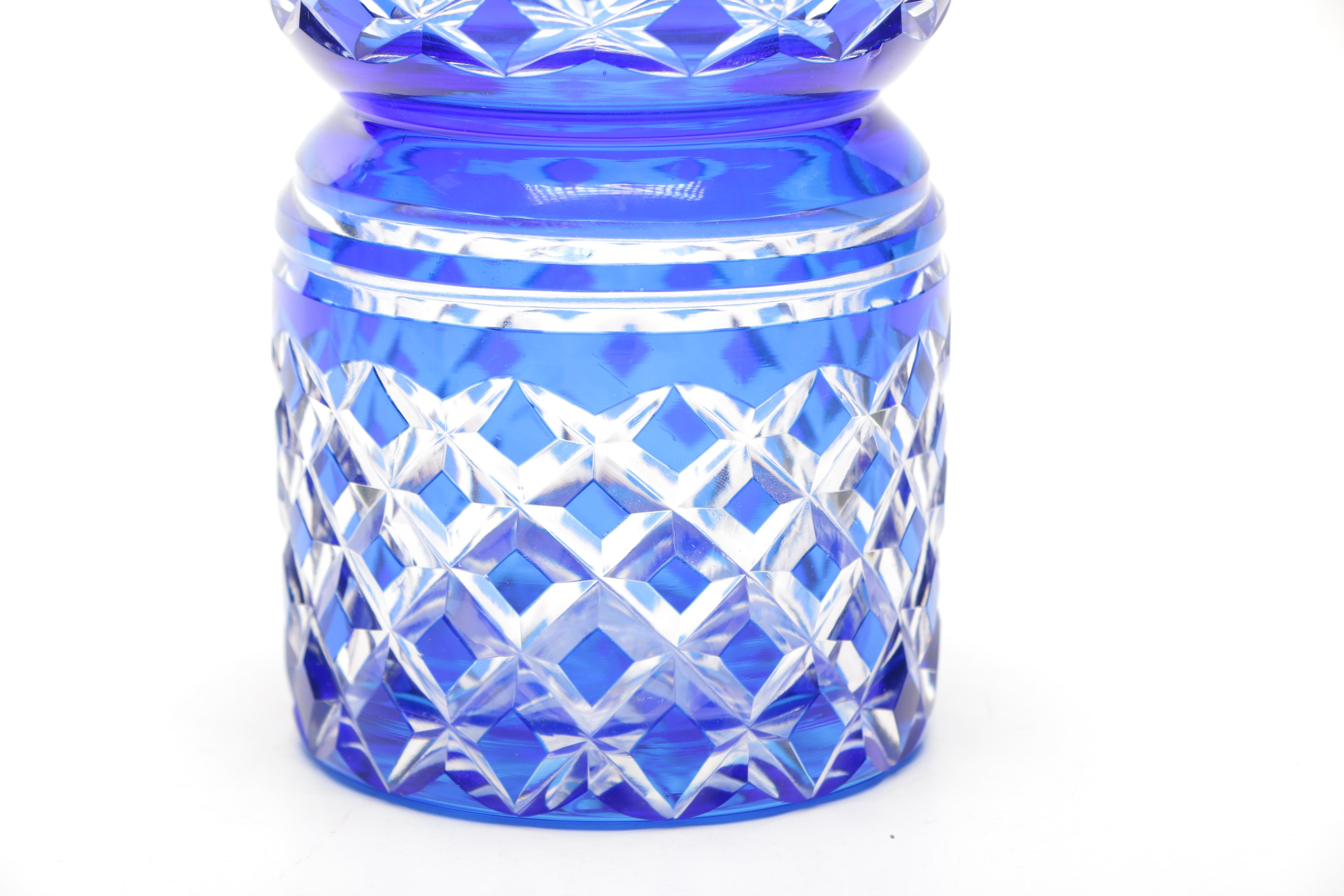 Cobalt Blue Cut Glass Decanter and Glasses