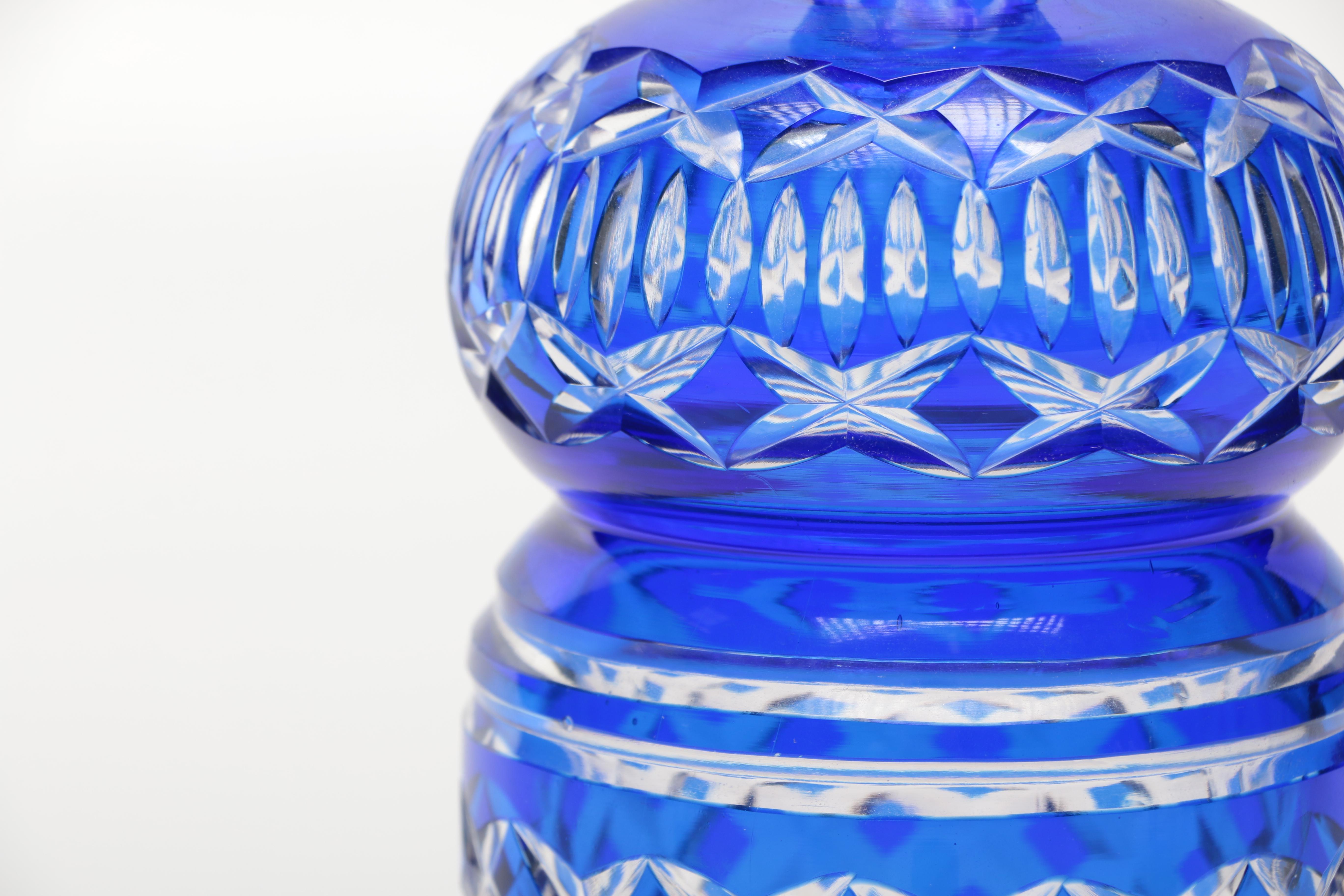 Cobalt Blue Cut Glass Decanter and Glasses