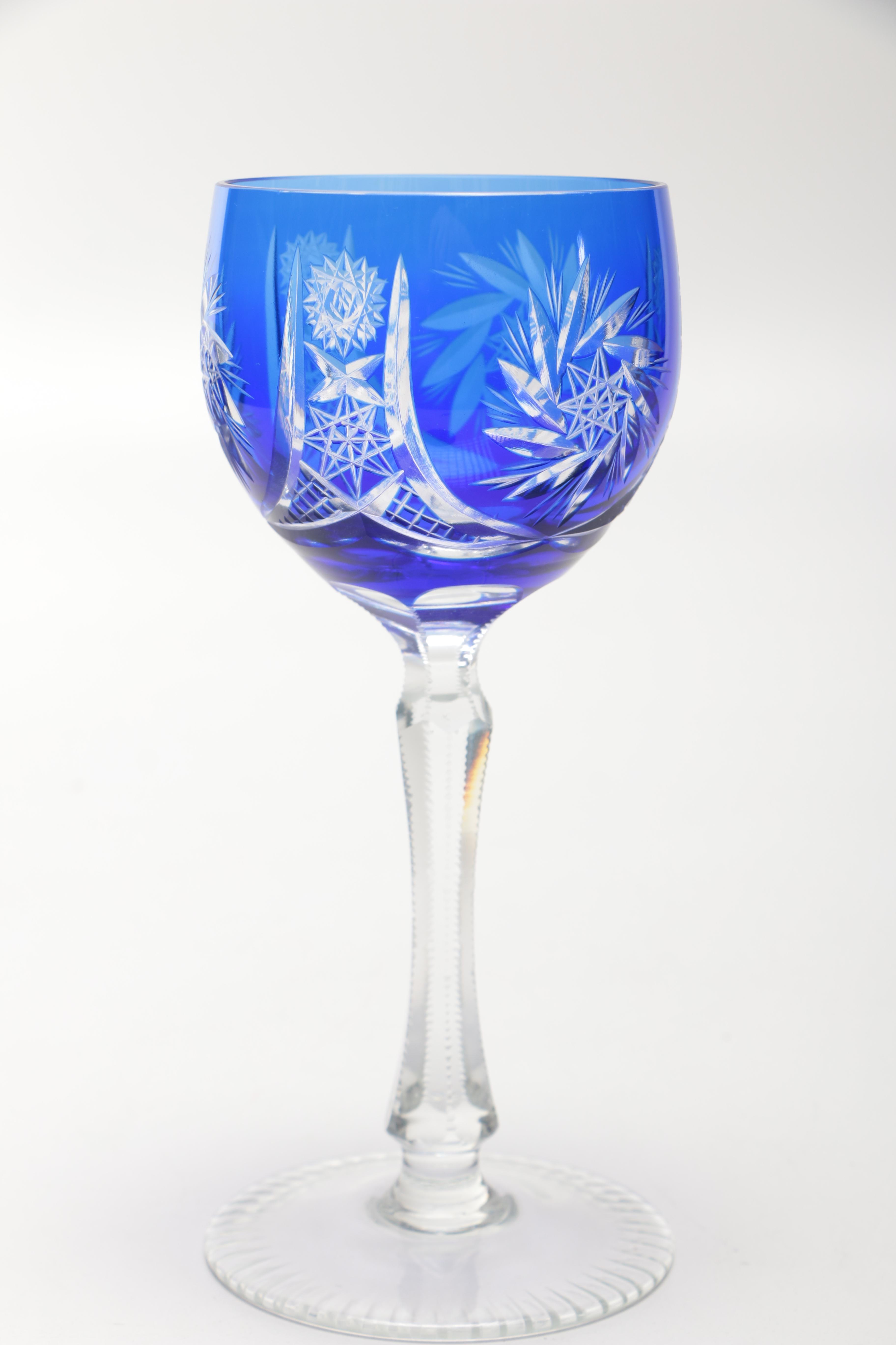 Cobalt Blue Cut Glass Decanter and Glasses