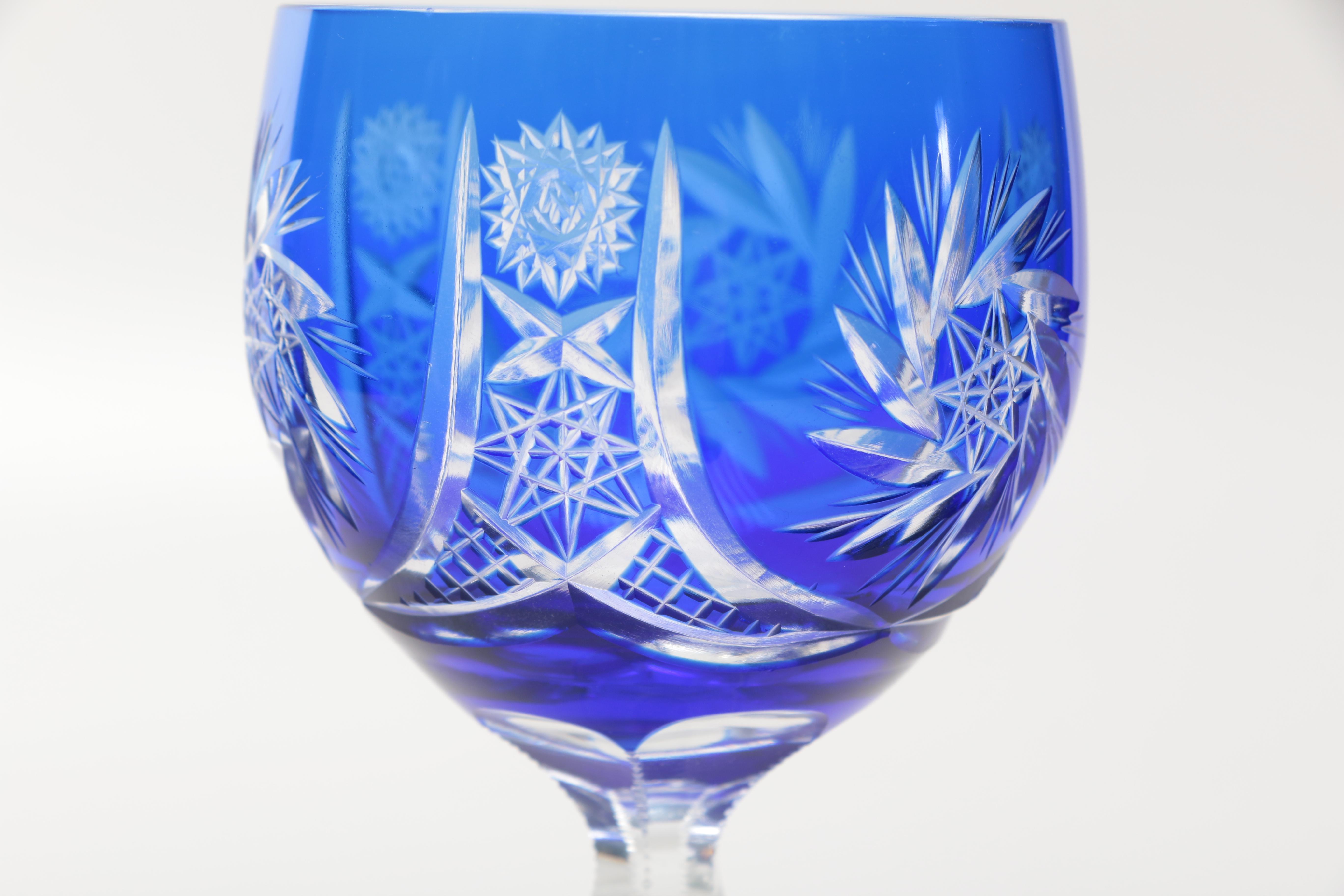 Cobalt Blue Cut Glass Decanter and Glasses