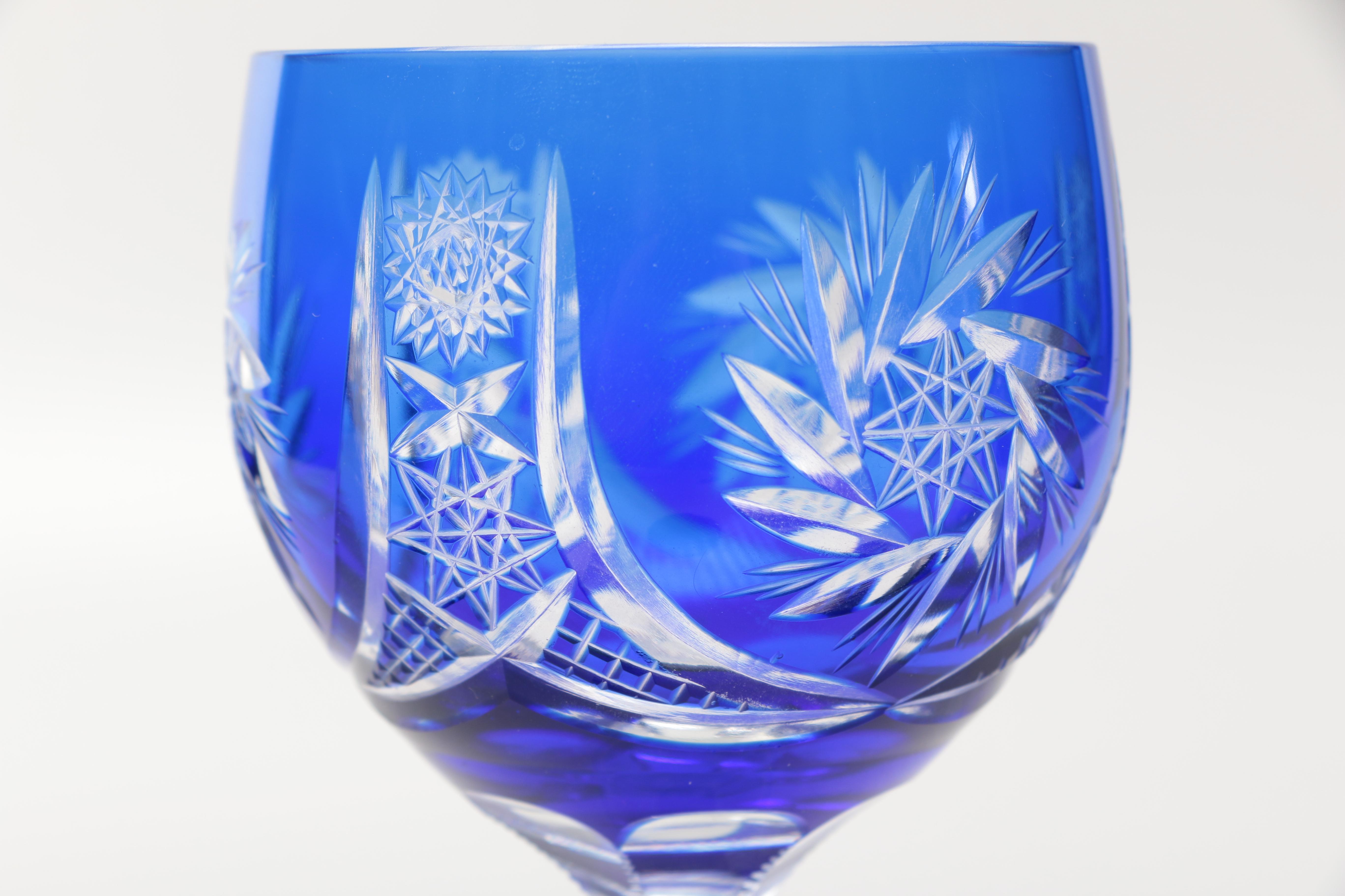 Cobalt Blue Cut Glass Decanter and Glasses