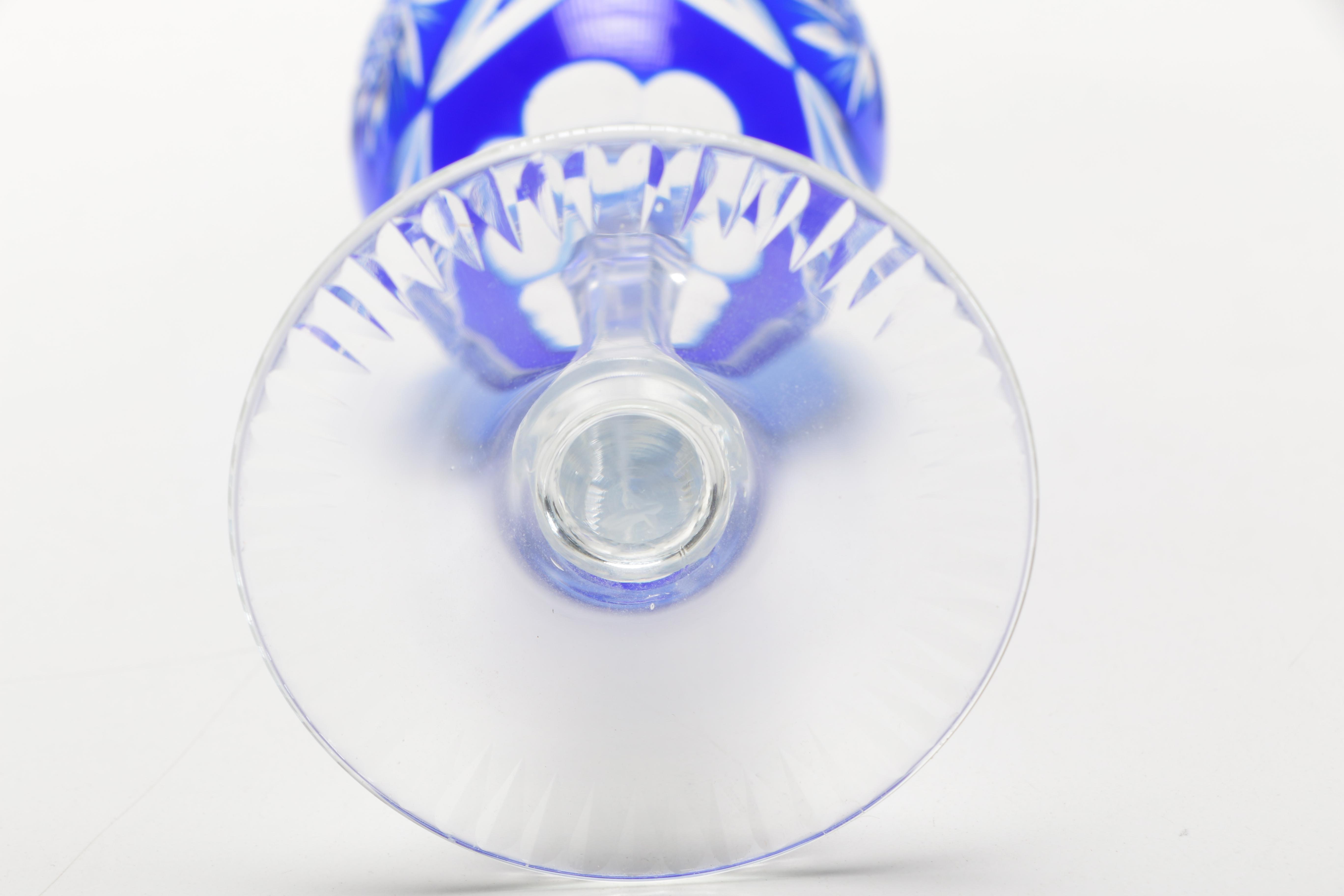 Cobalt Blue Cut Glass Decanter and Glasses