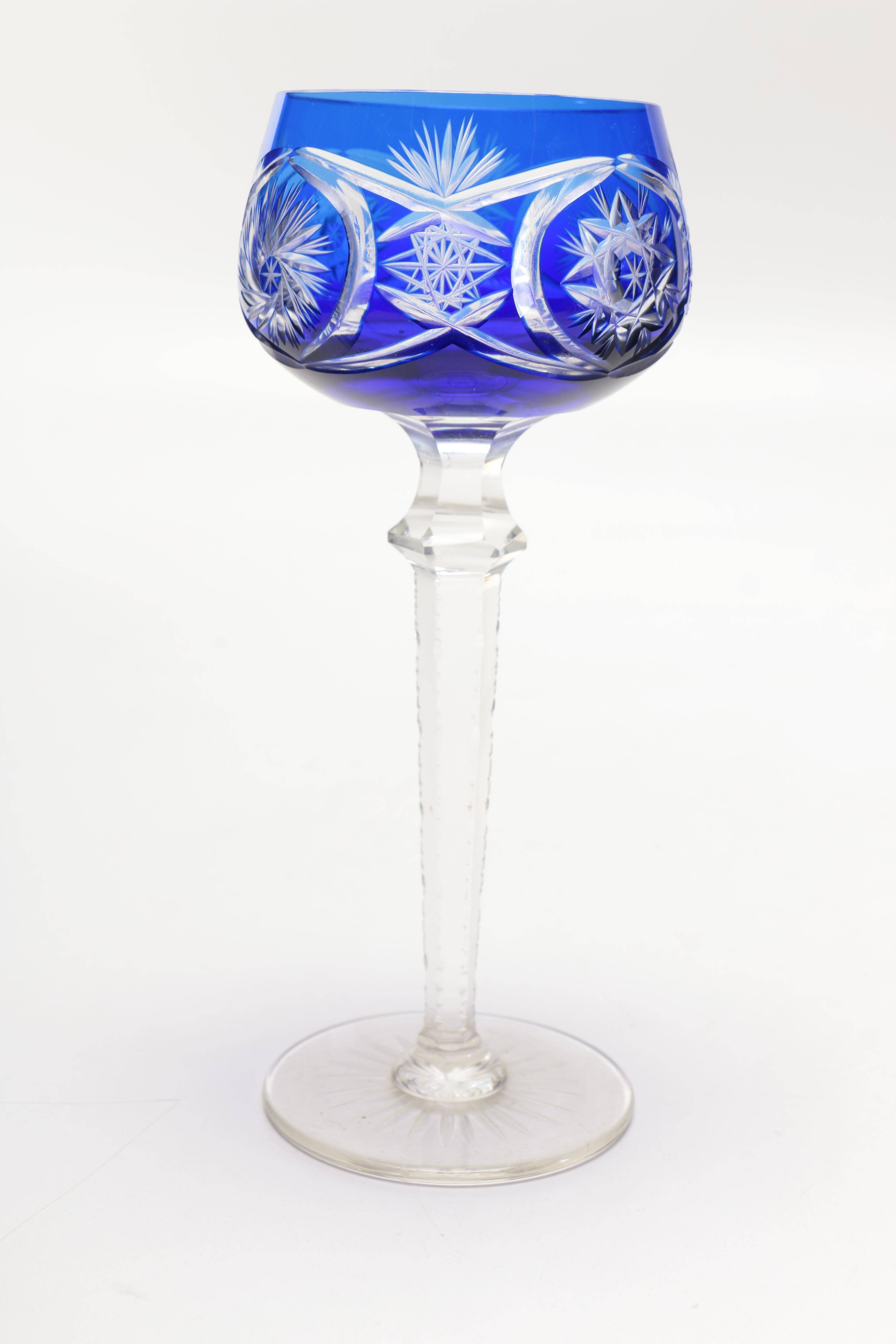 Cobalt Blue Cut Glass Decanter and Glasses