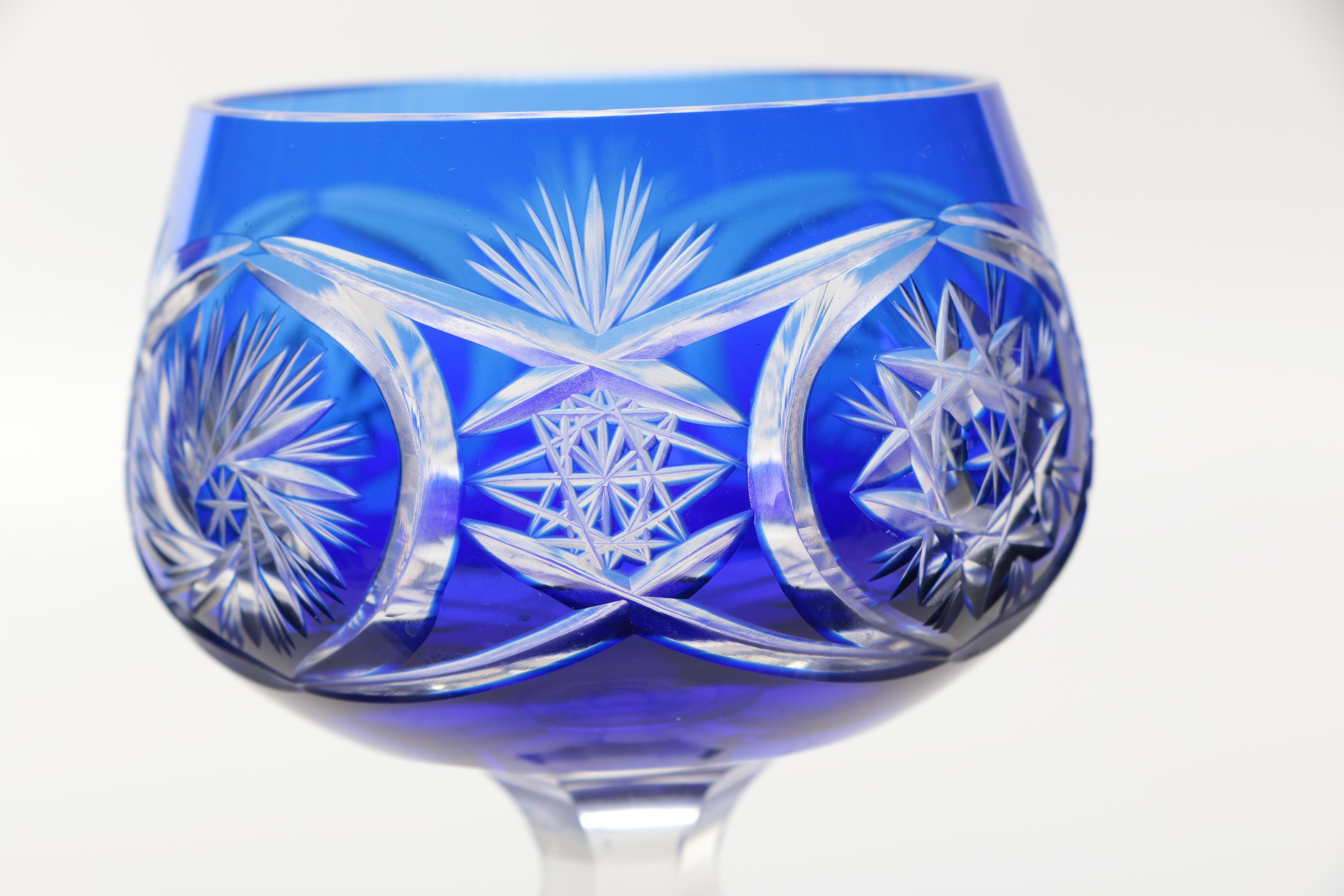 Cobalt Blue Cut Glass Decanter and Glasses