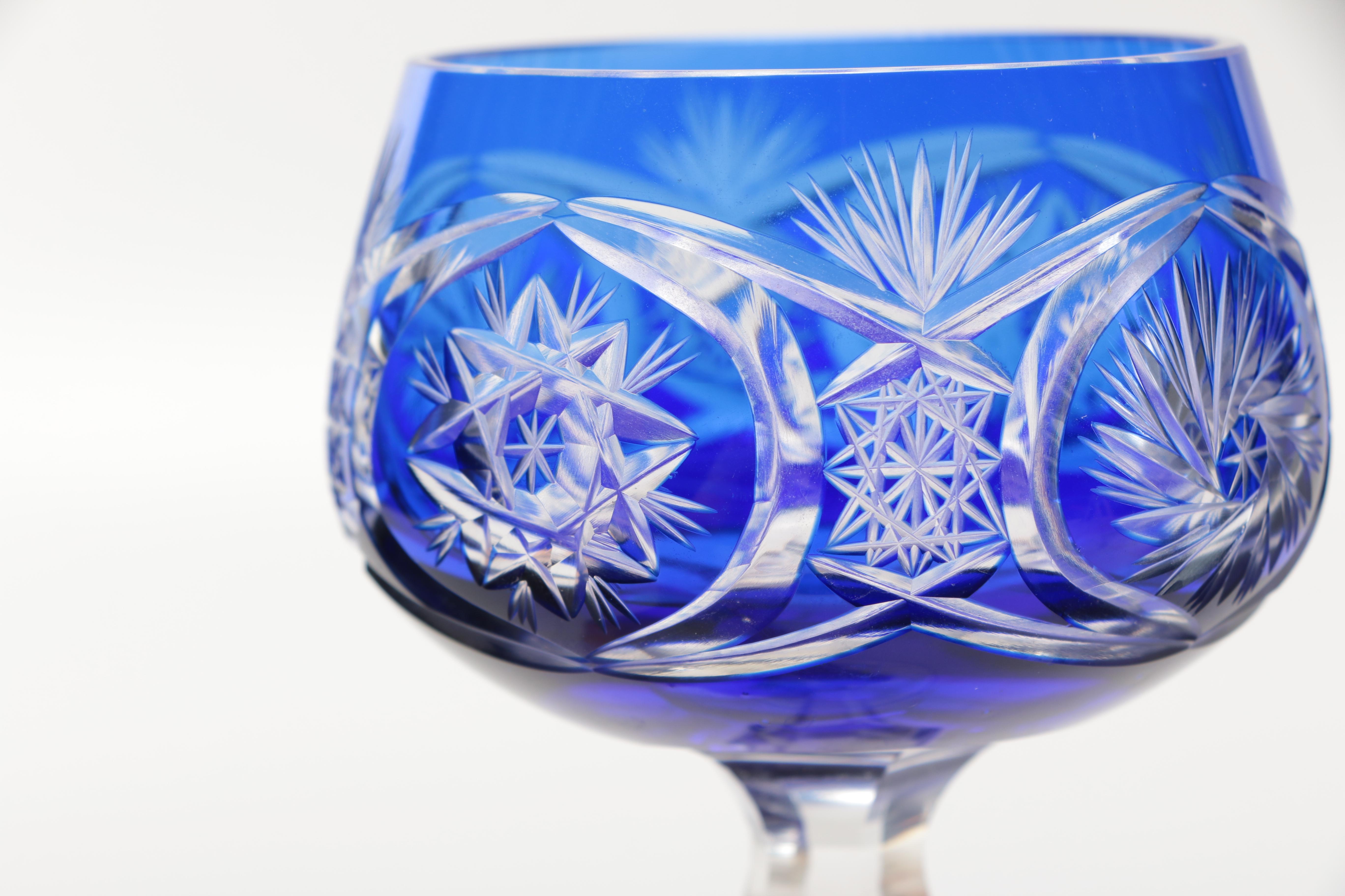 Cobalt Blue Cut Glass Decanter and Glasses