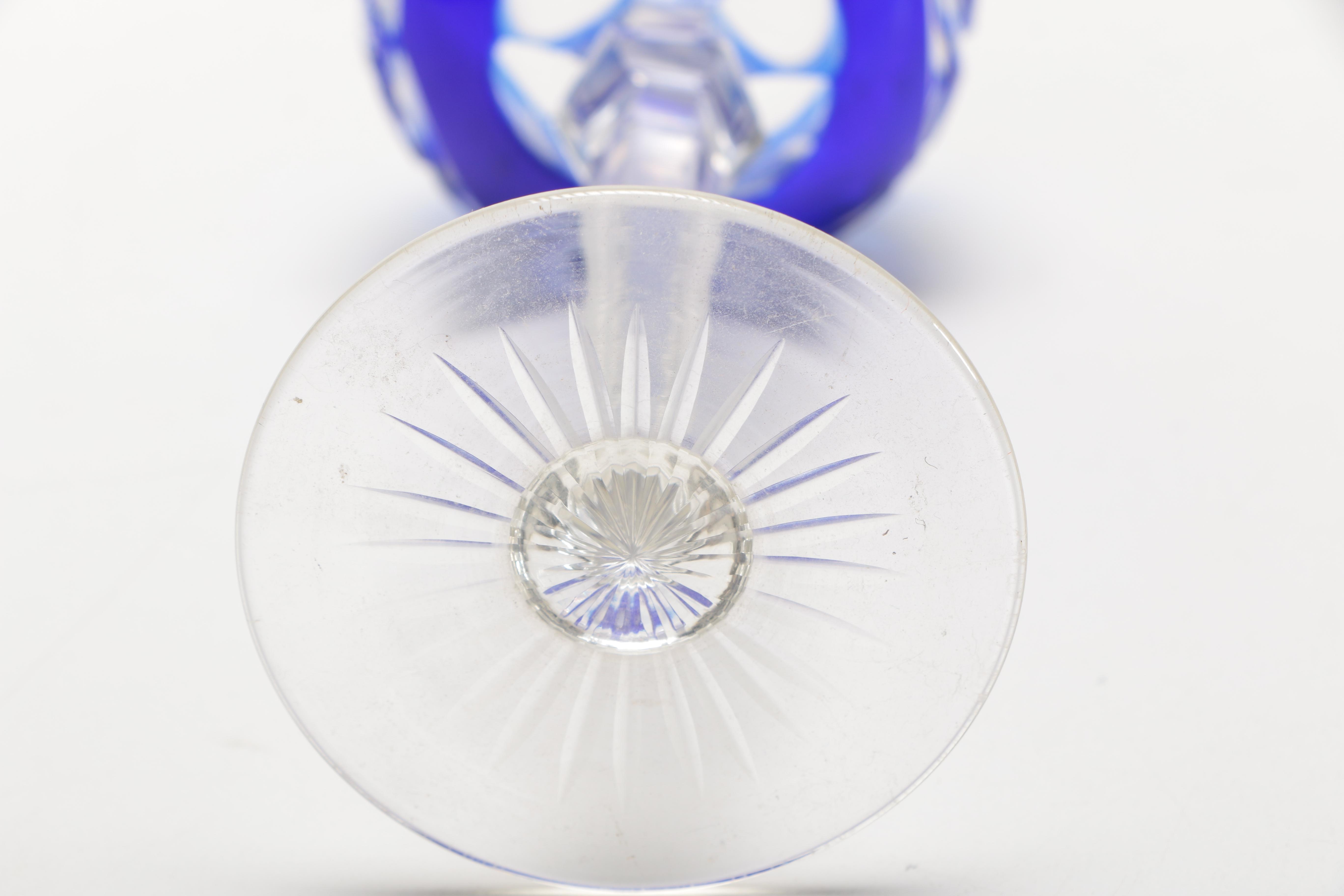 Cobalt Blue Cut Glass Decanter and Glasses