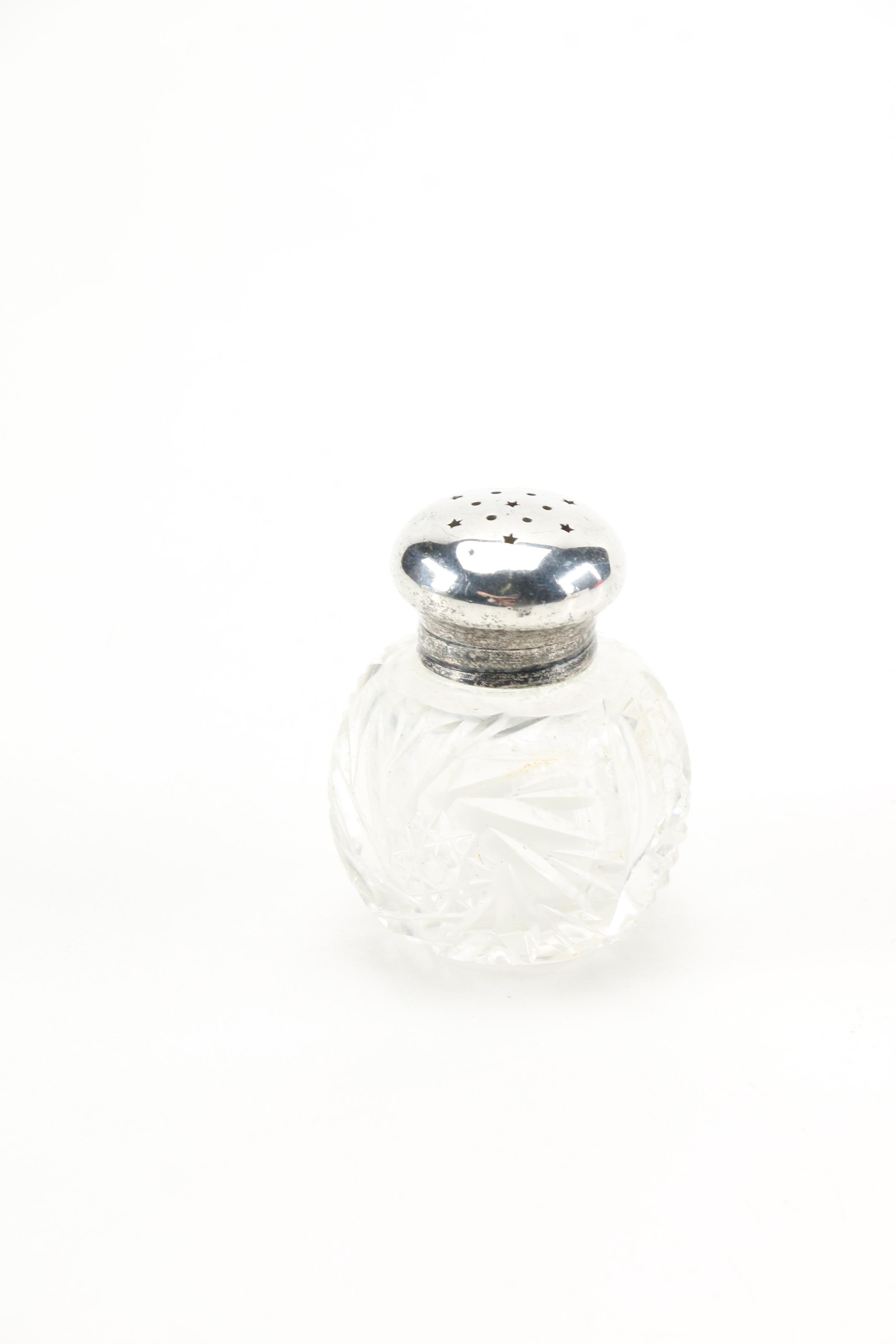 Crystal Salt and Pepper Shakers With Sterling Lids