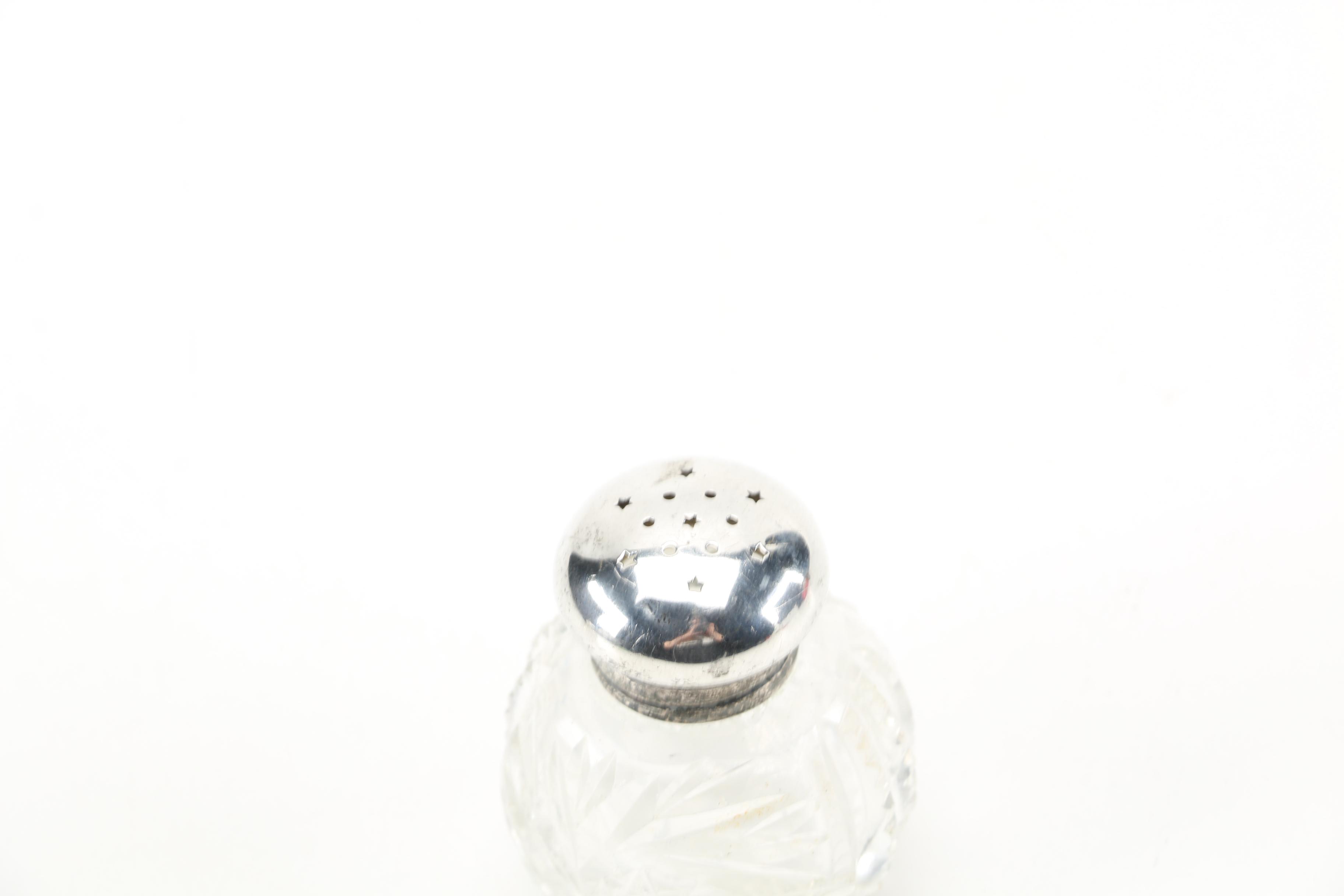 Crystal Salt and Pepper Shakers With Sterling Lids