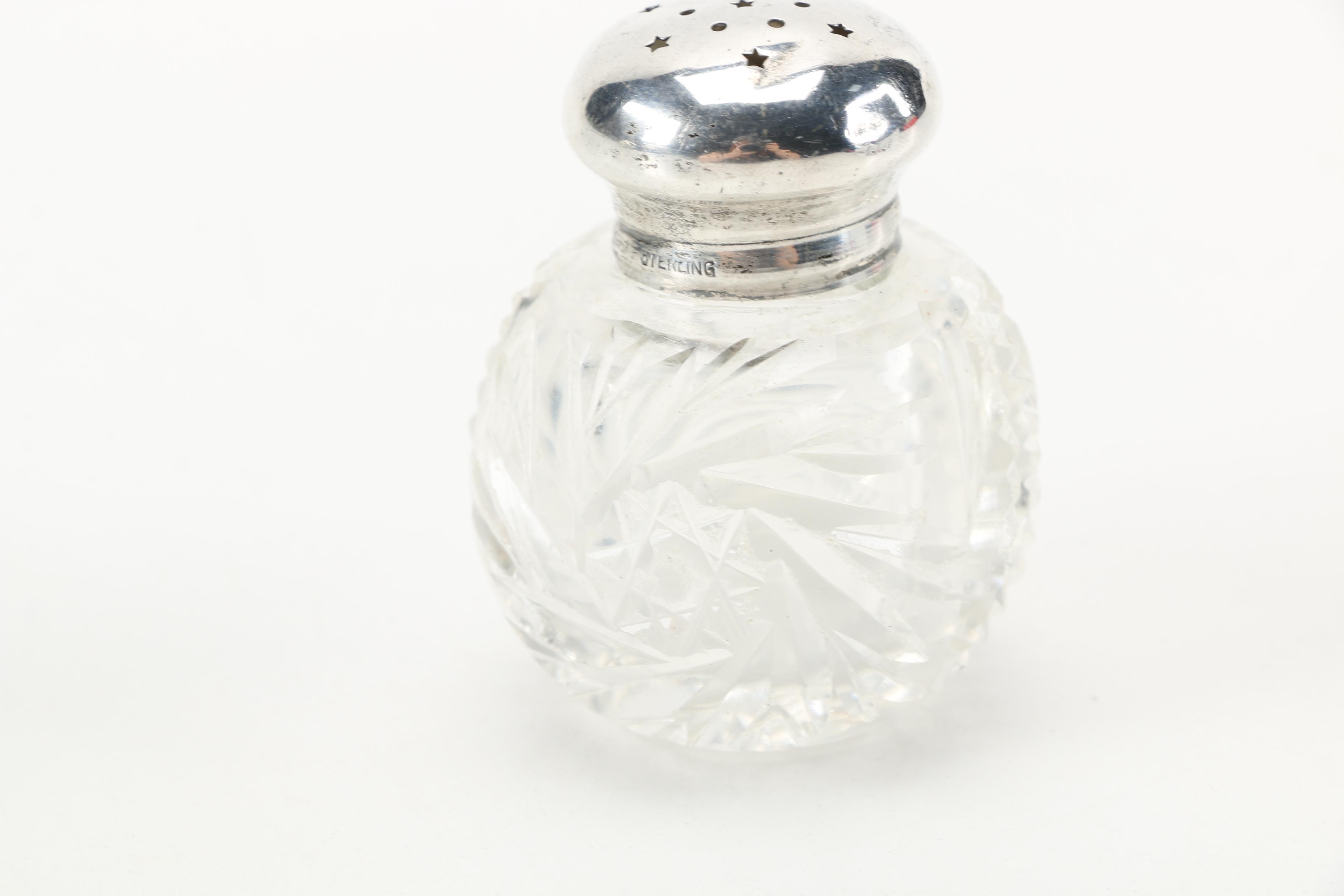 Crystal Salt and Pepper Shakers With Sterling Lids