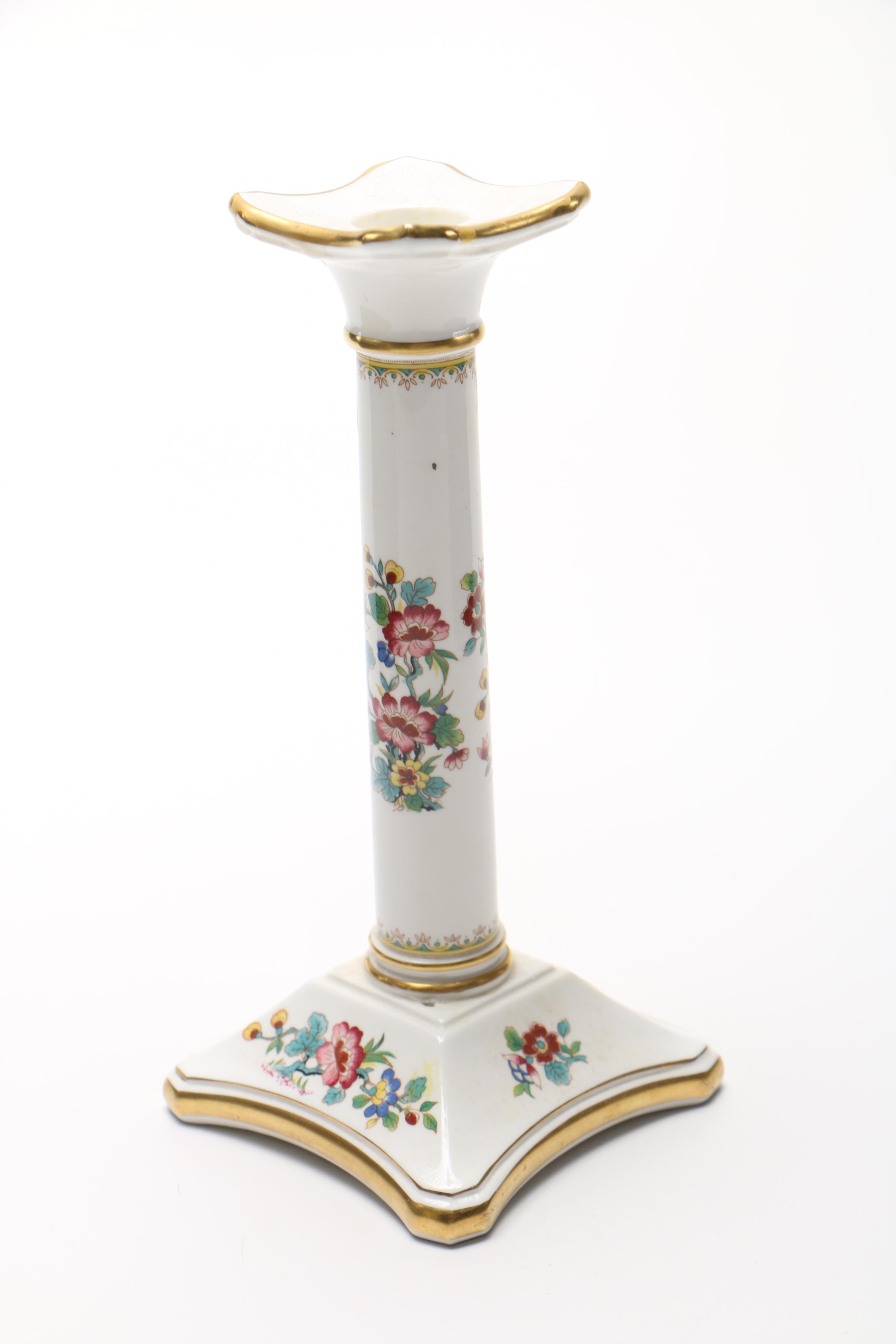 Coalport Bone China Candlestick and Hungarian Hand-Painted Vase