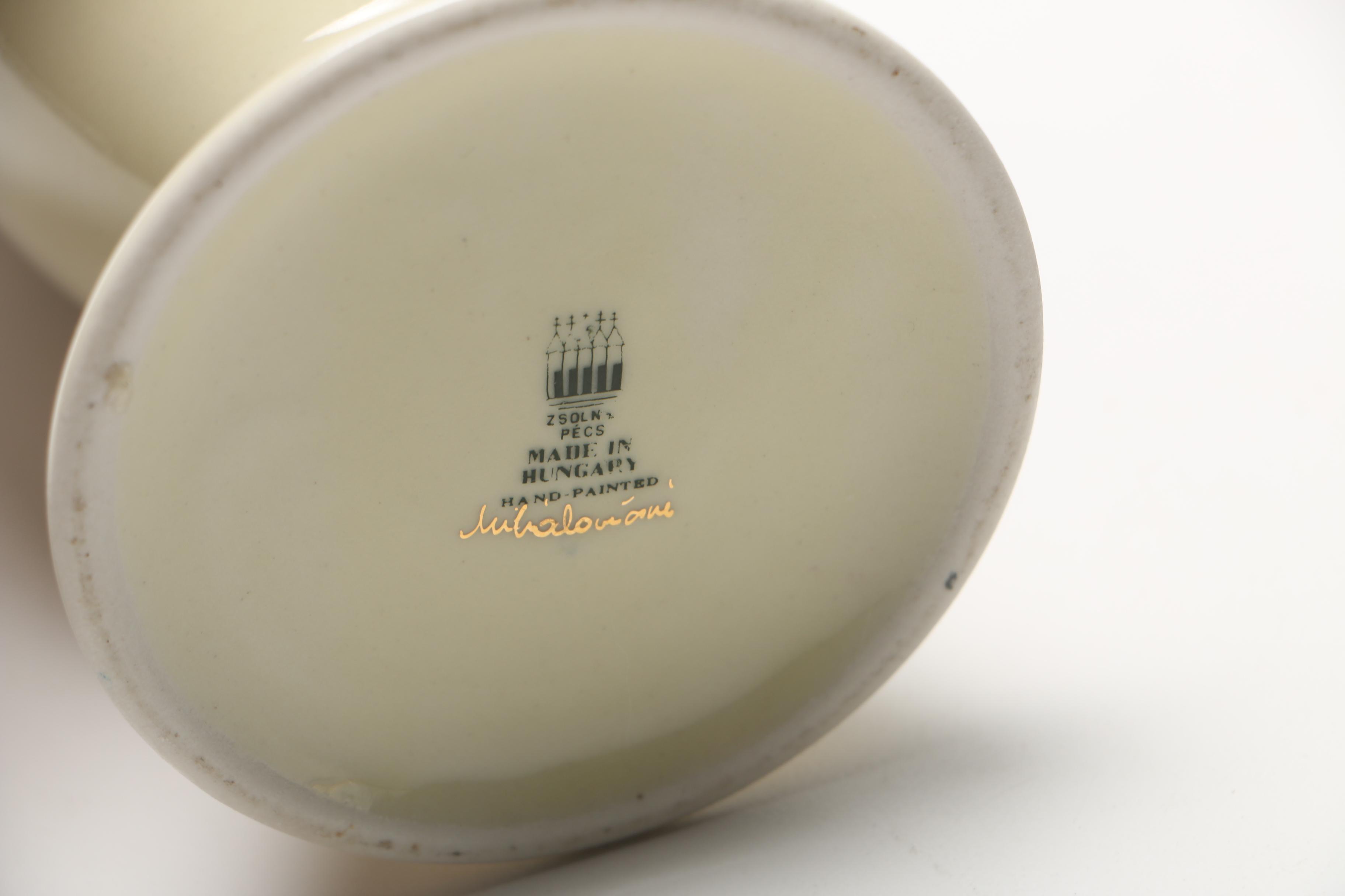 Coalport Bone China Candlestick and Hungarian Hand-Painted Vase