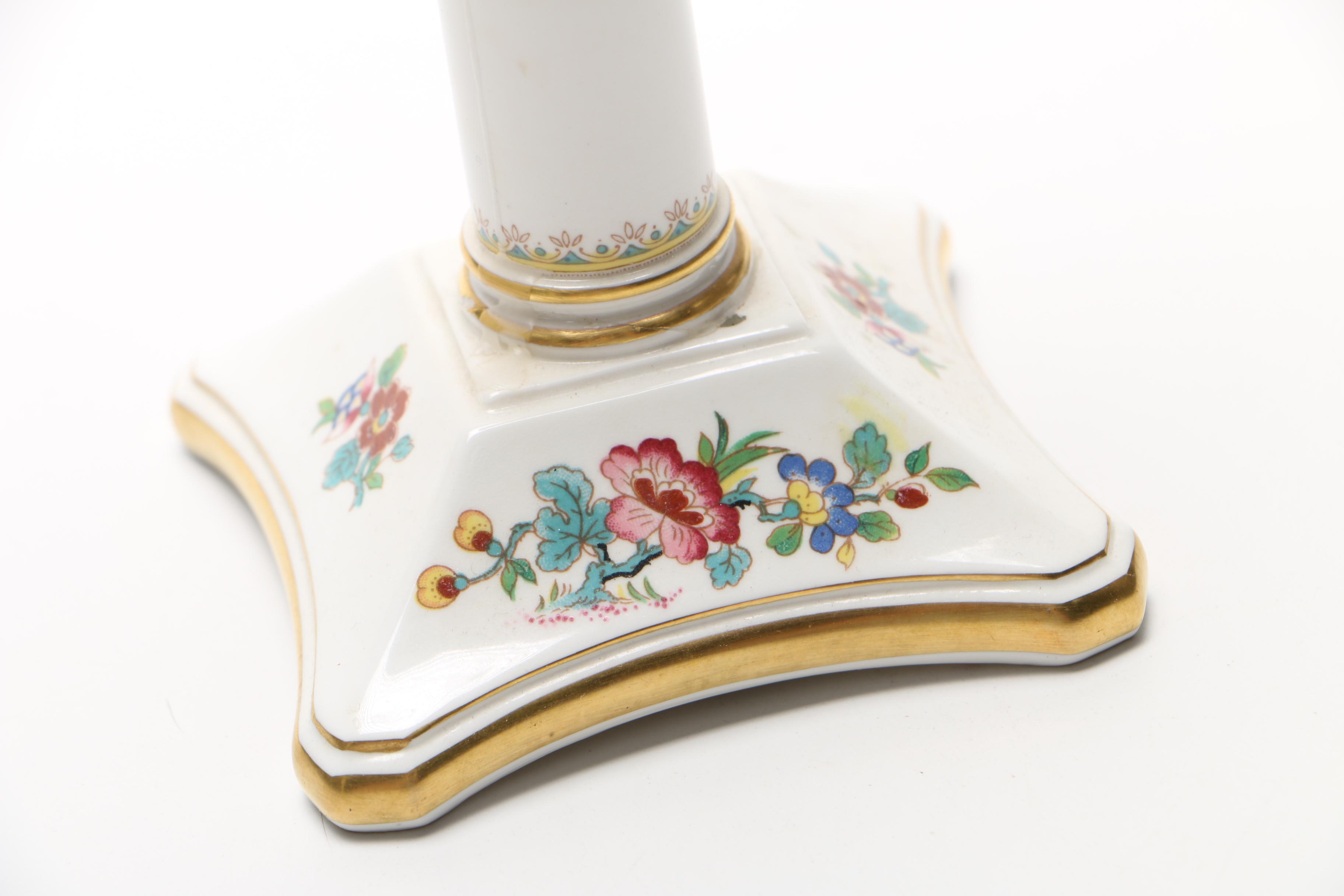 Coalport Bone China Candlestick and Hungarian Hand-Painted Vase