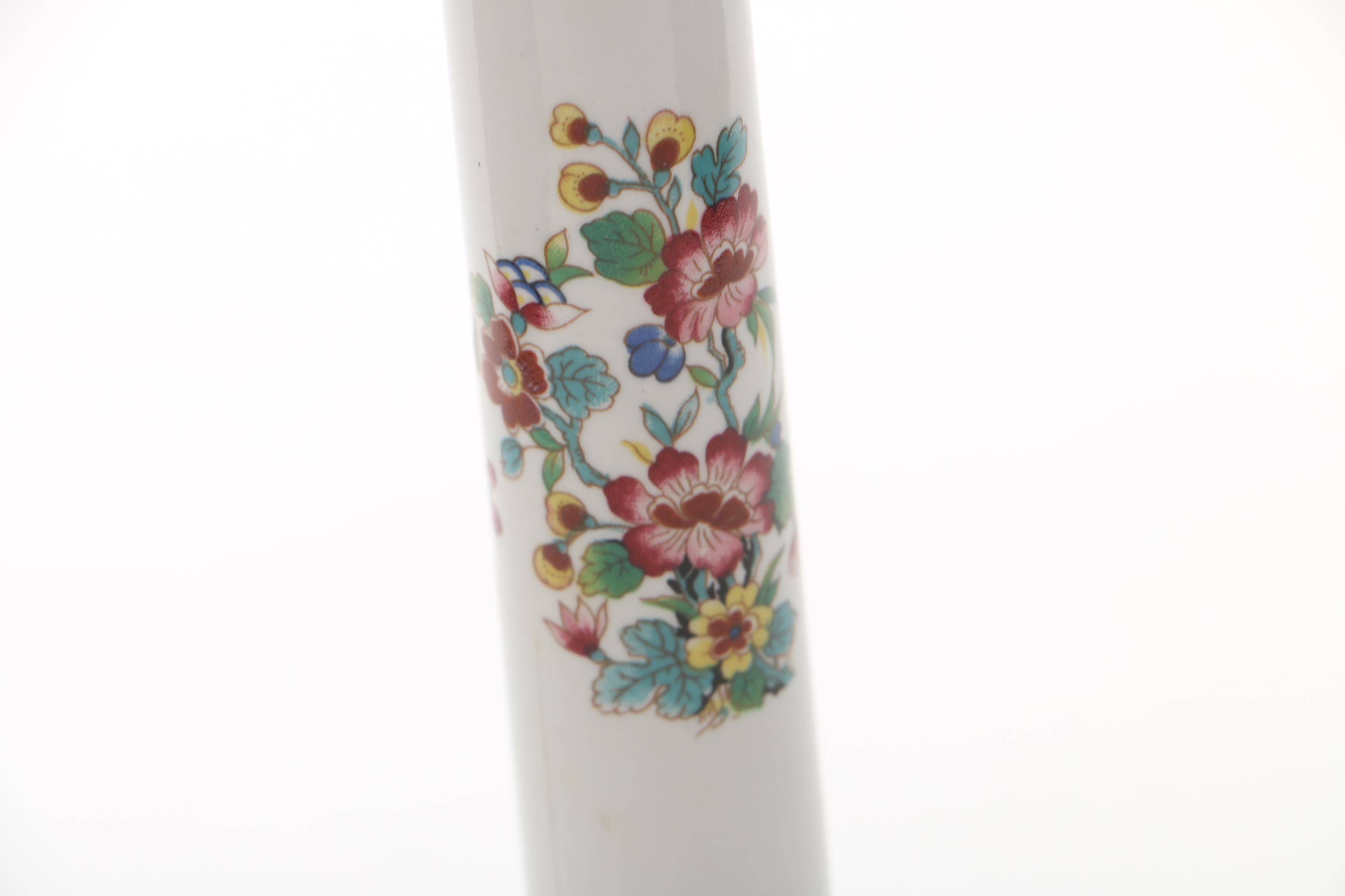Coalport Bone China Candlestick and Hungarian Hand-Painted Vase