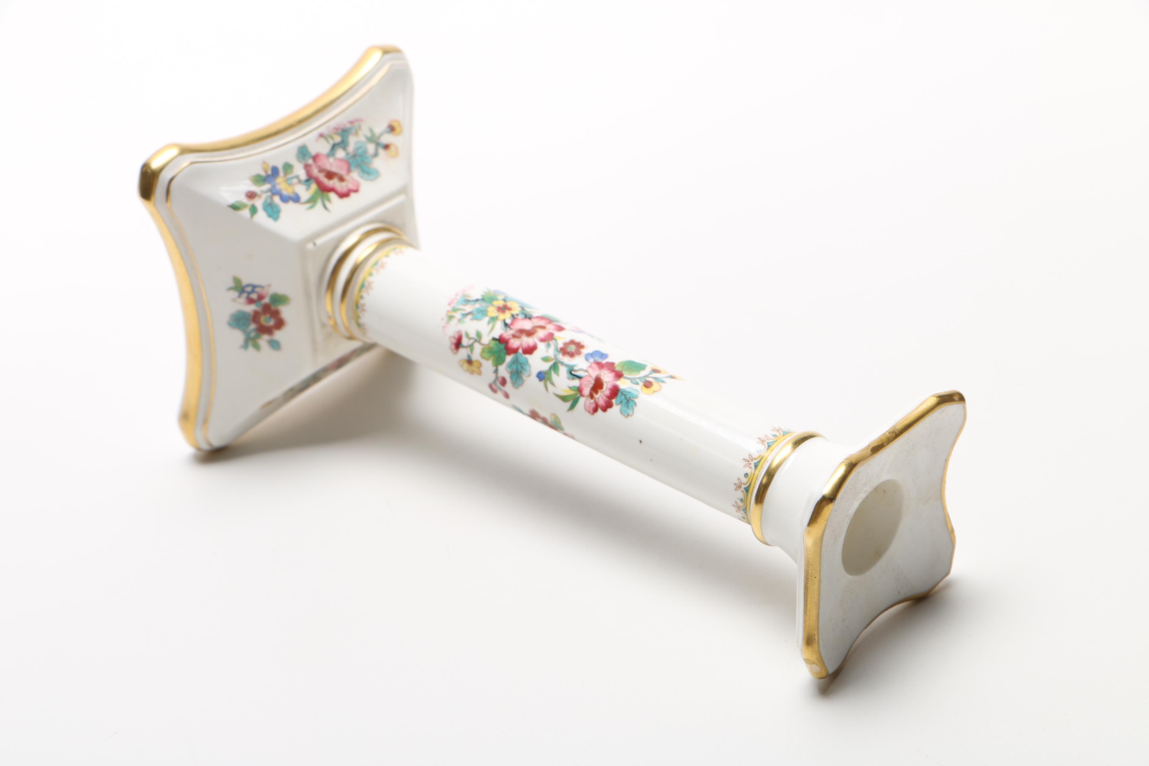 Coalport Bone China Candlestick and Hungarian Hand-Painted Vase