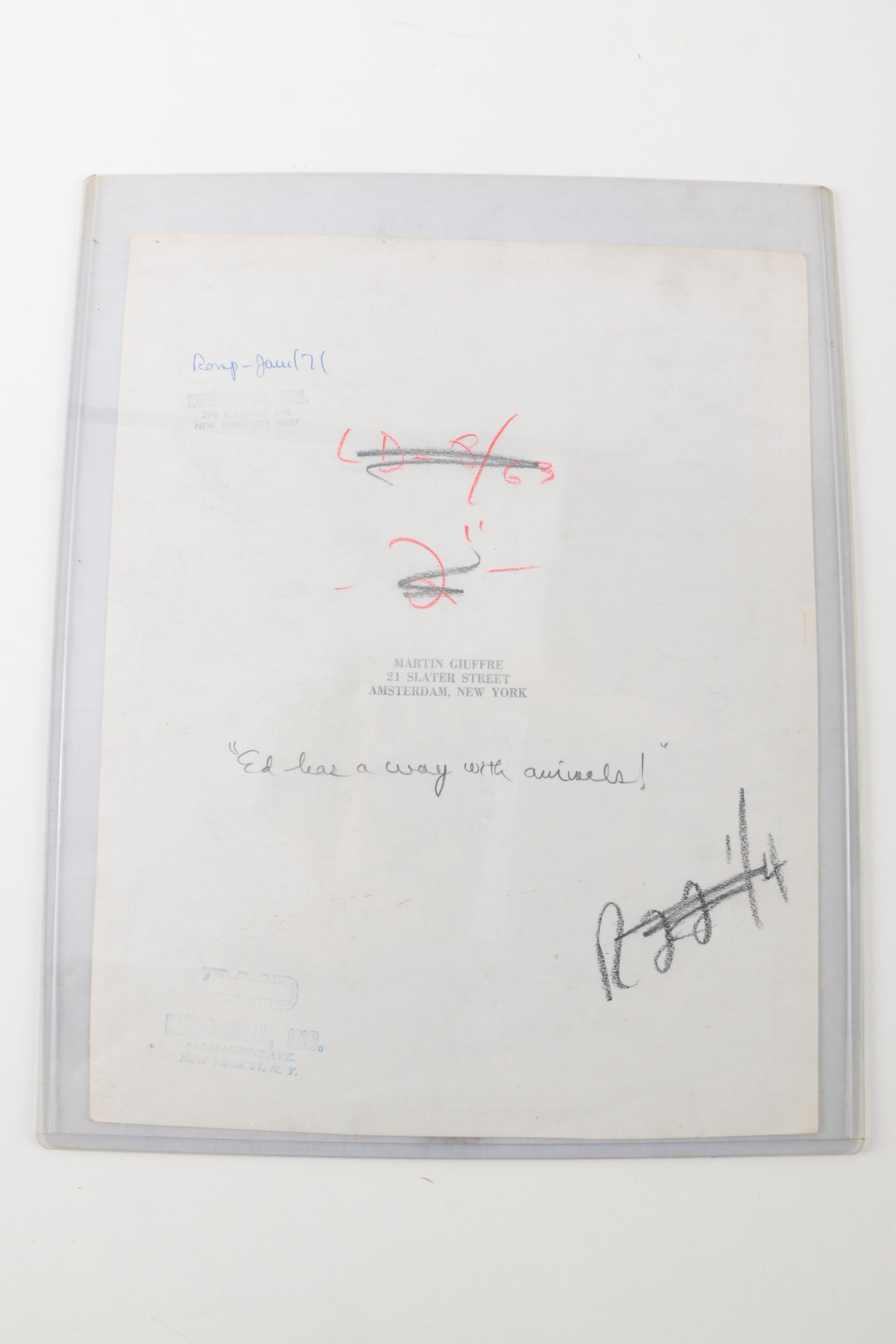 Martin Giuffre Lithograph Cartoon "Ed Has A Way With Animals!"