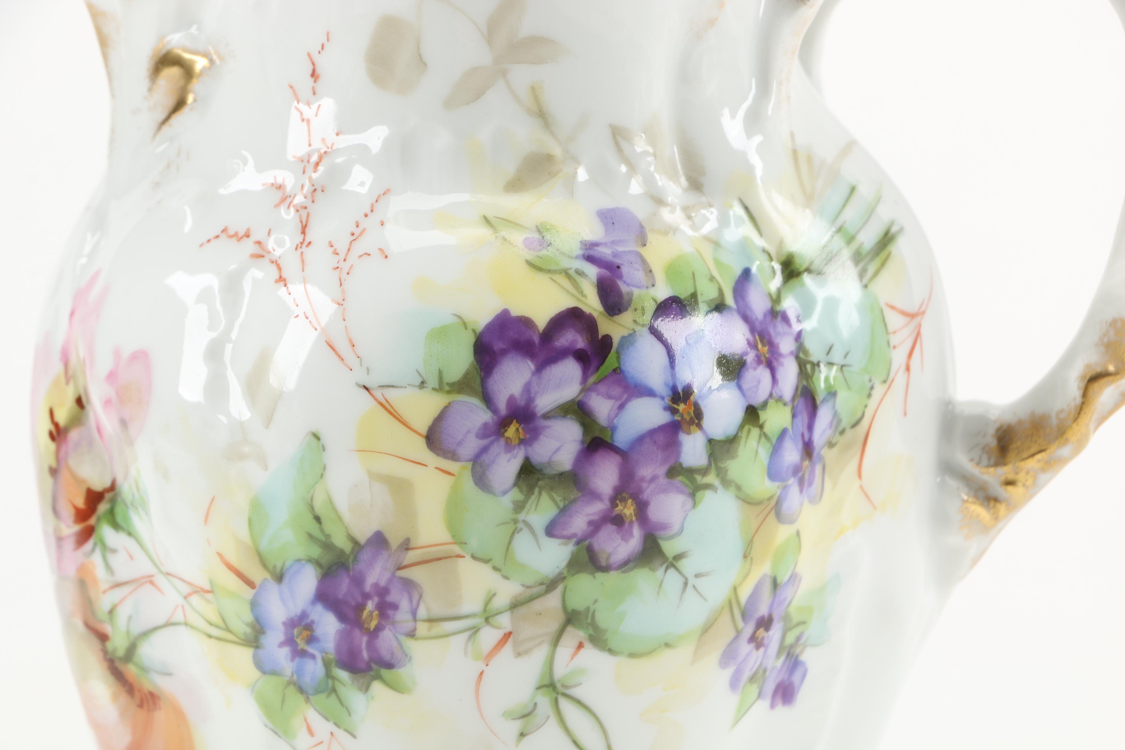 Hand Painted William Guerin Limoges Chocolate Pot