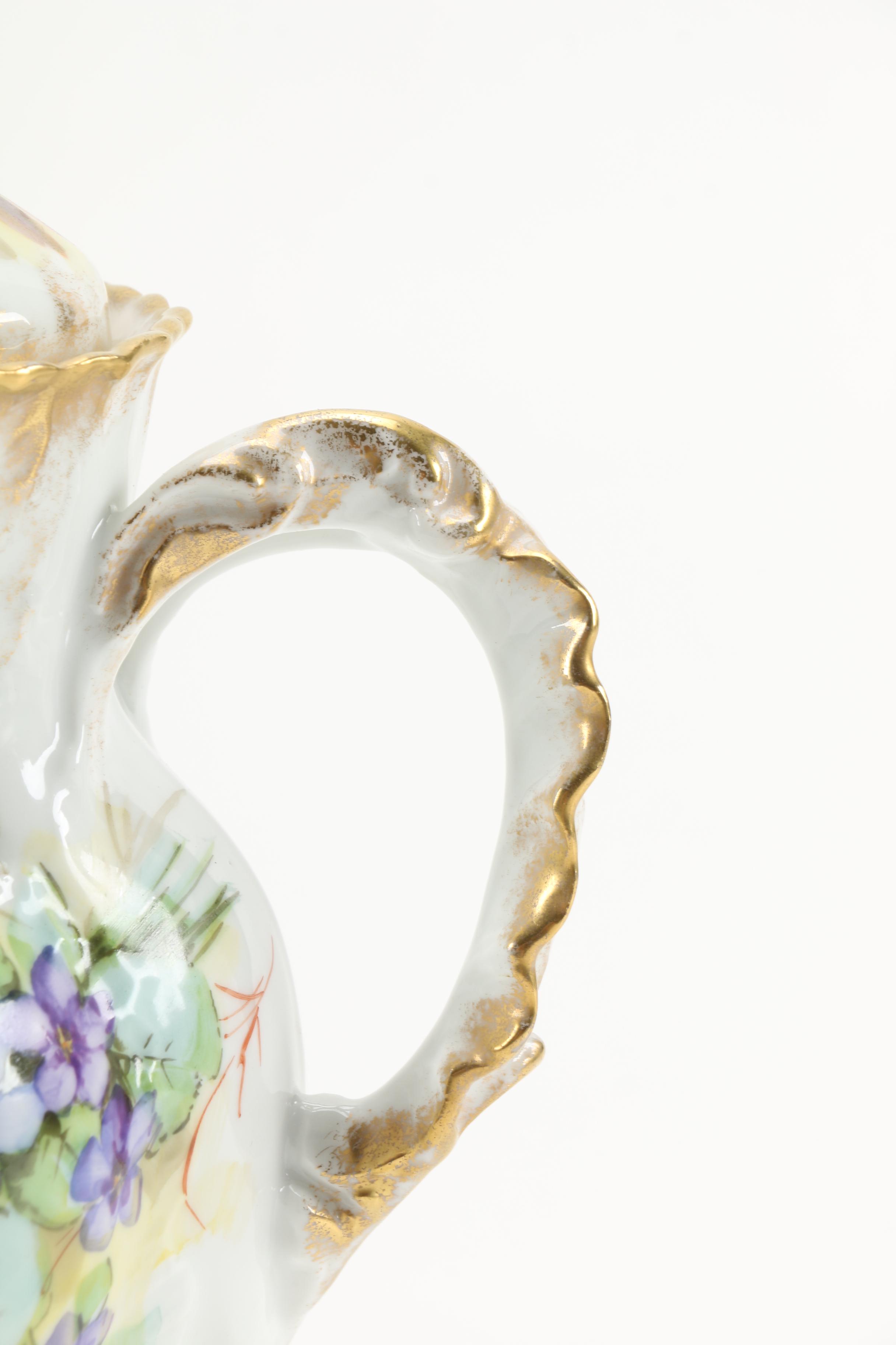 Hand Painted William Guerin Limoges Chocolate Pot