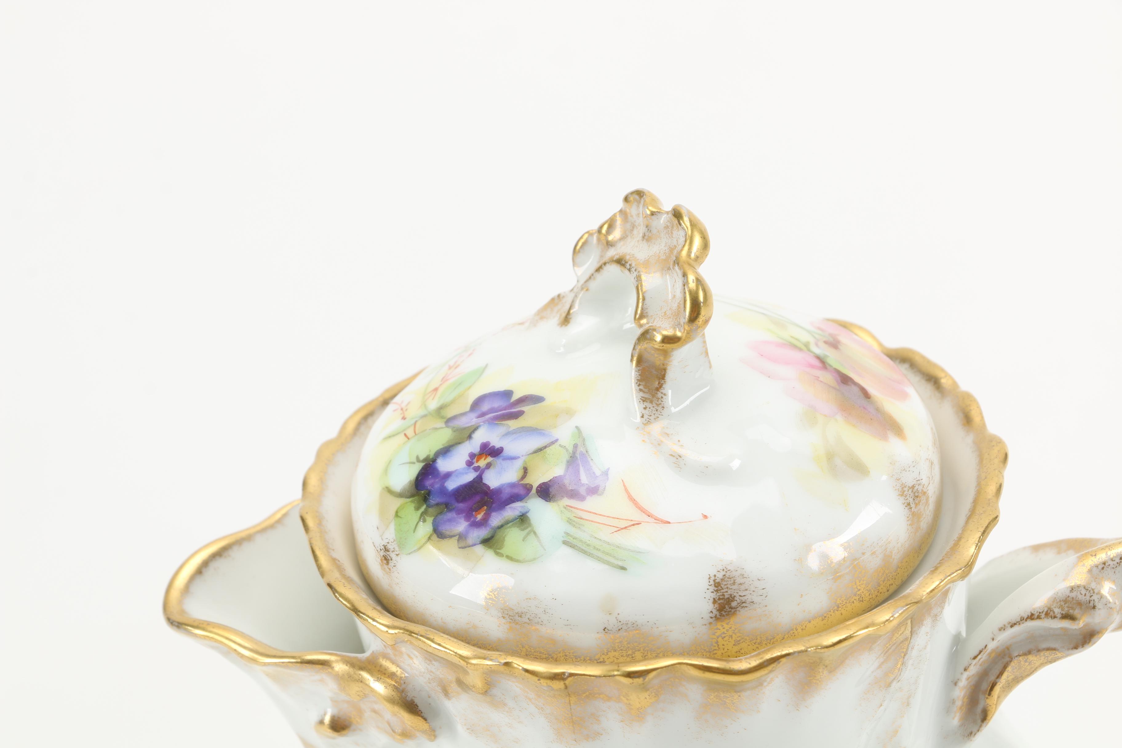 Hand Painted William Guerin Limoges Chocolate Pot