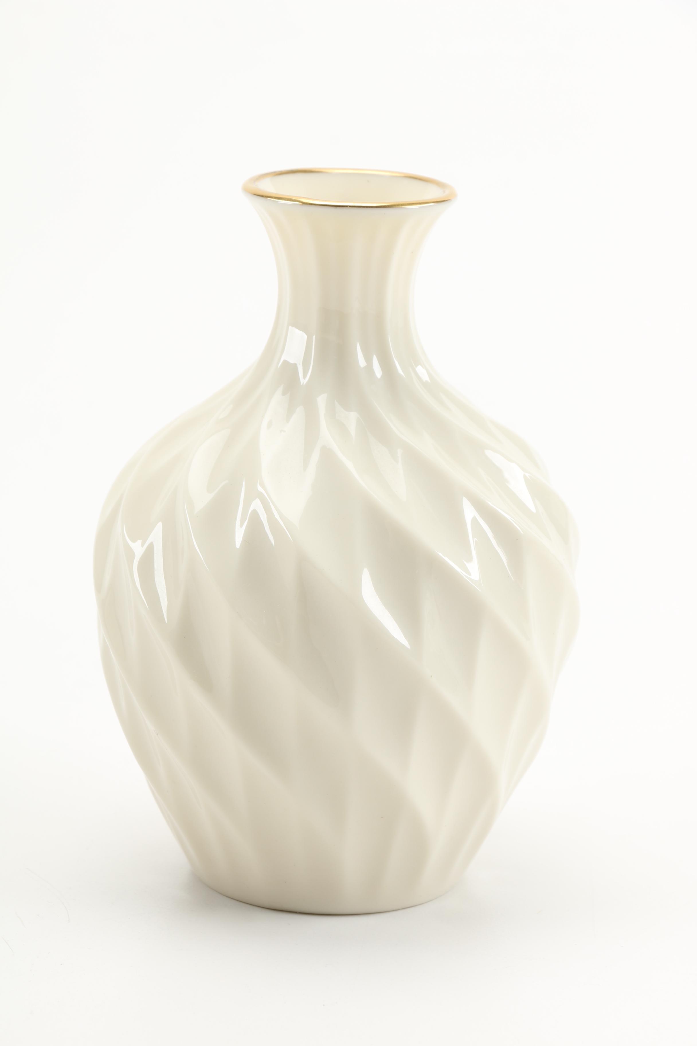 White Ceramic Lenox Vase and Bowl