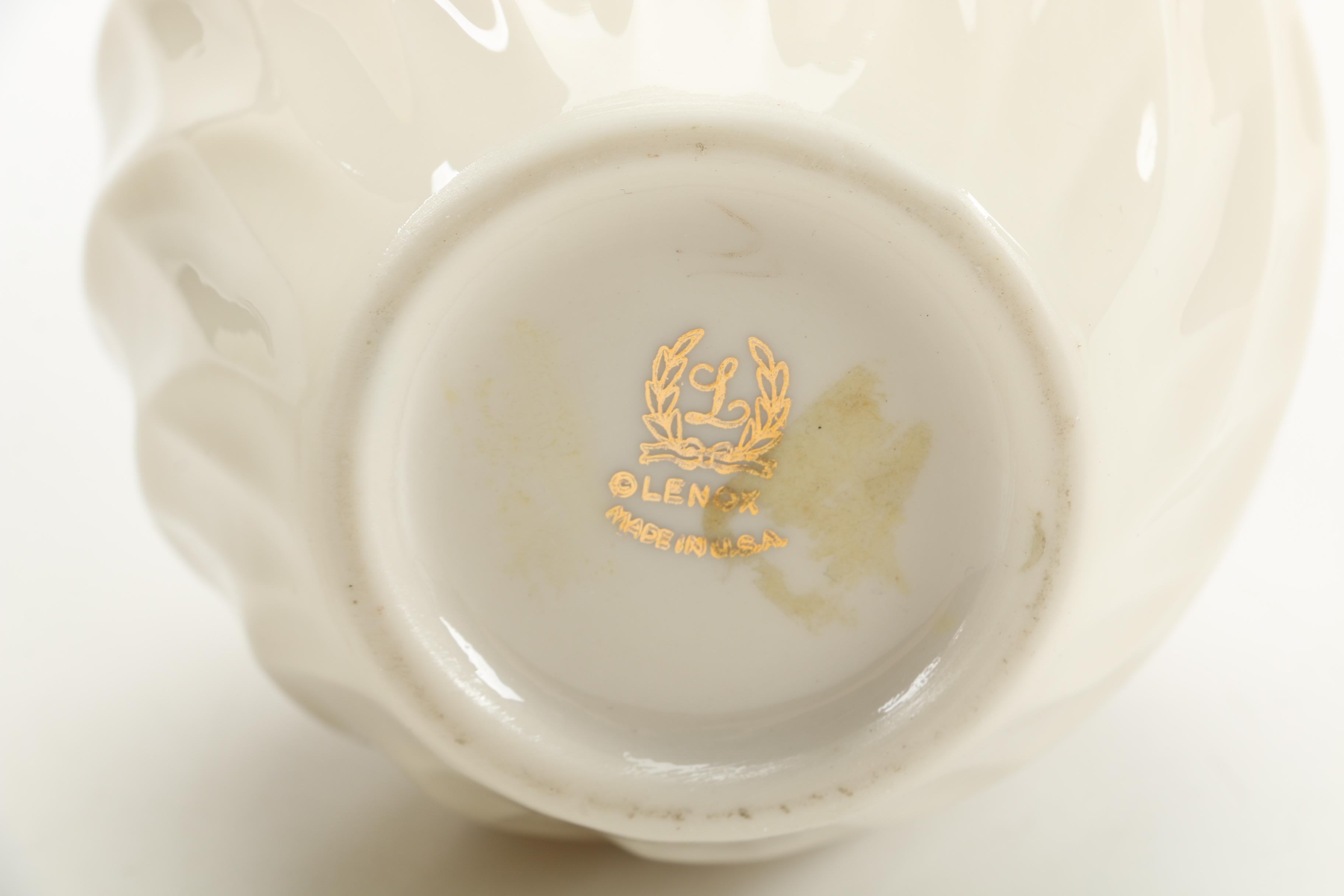 White Ceramic Lenox Vase and Bowl