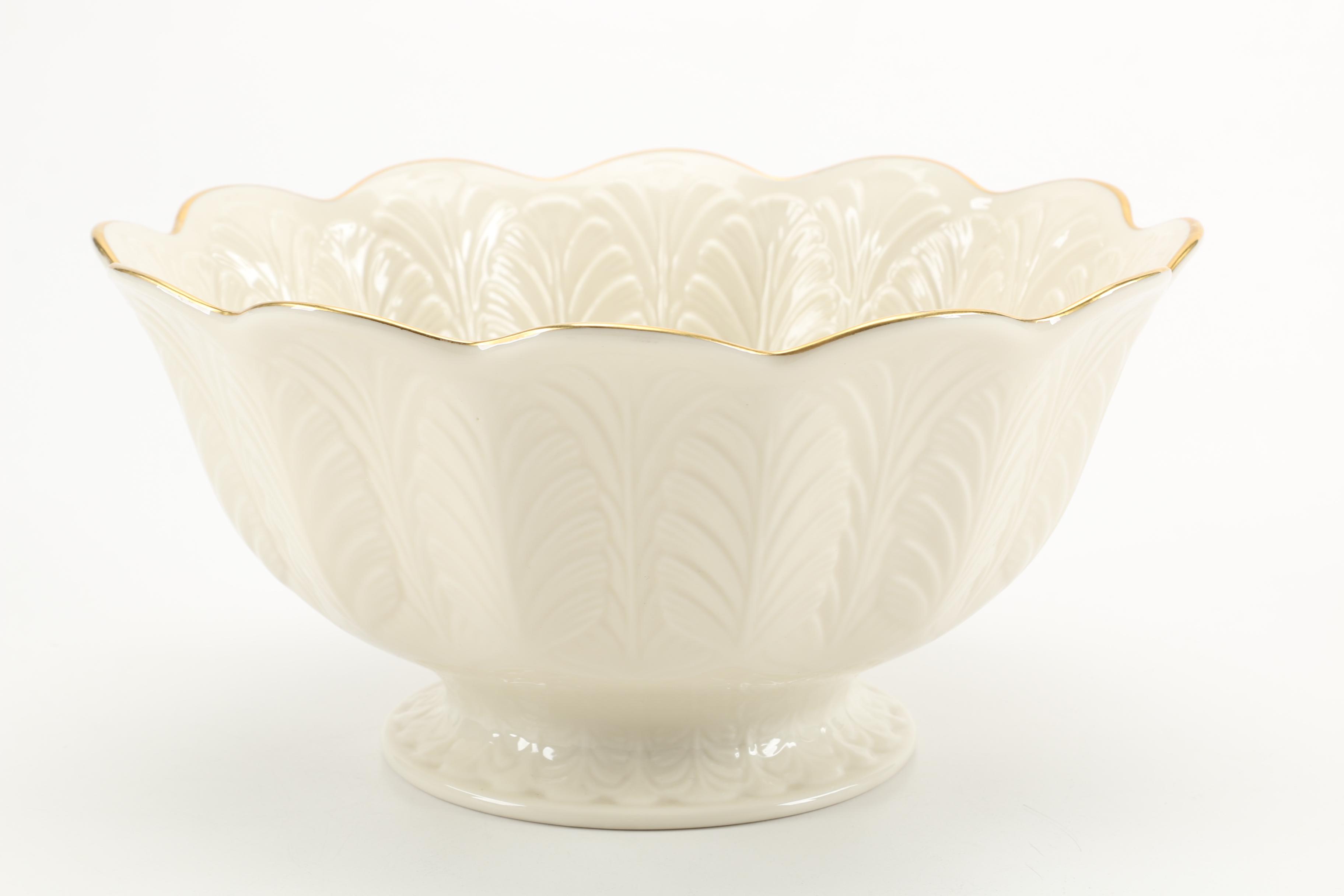 White Ceramic Lenox Vase and Bowl