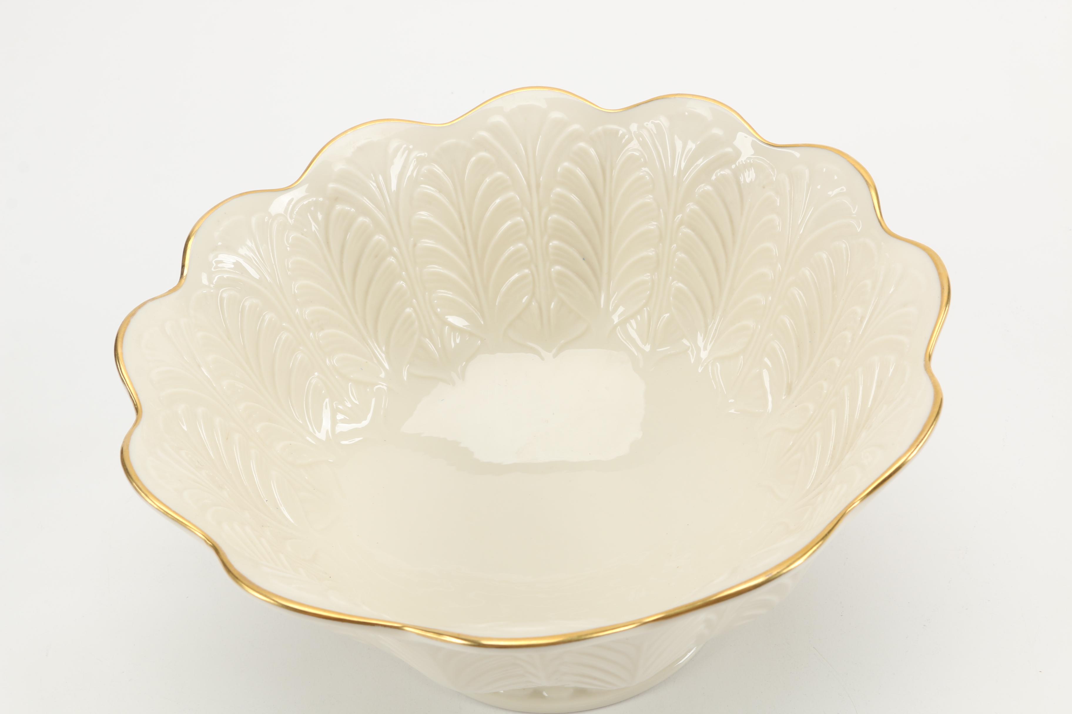 White Ceramic Lenox Vase and Bowl