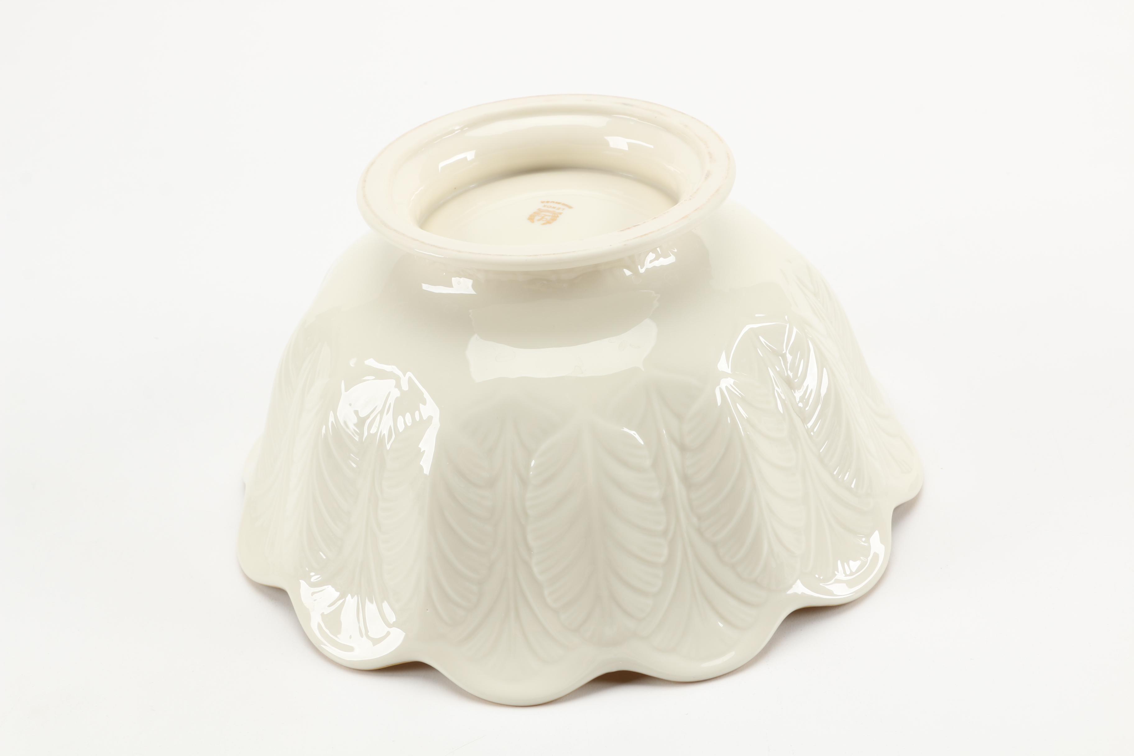 White Ceramic Lenox Vase and Bowl