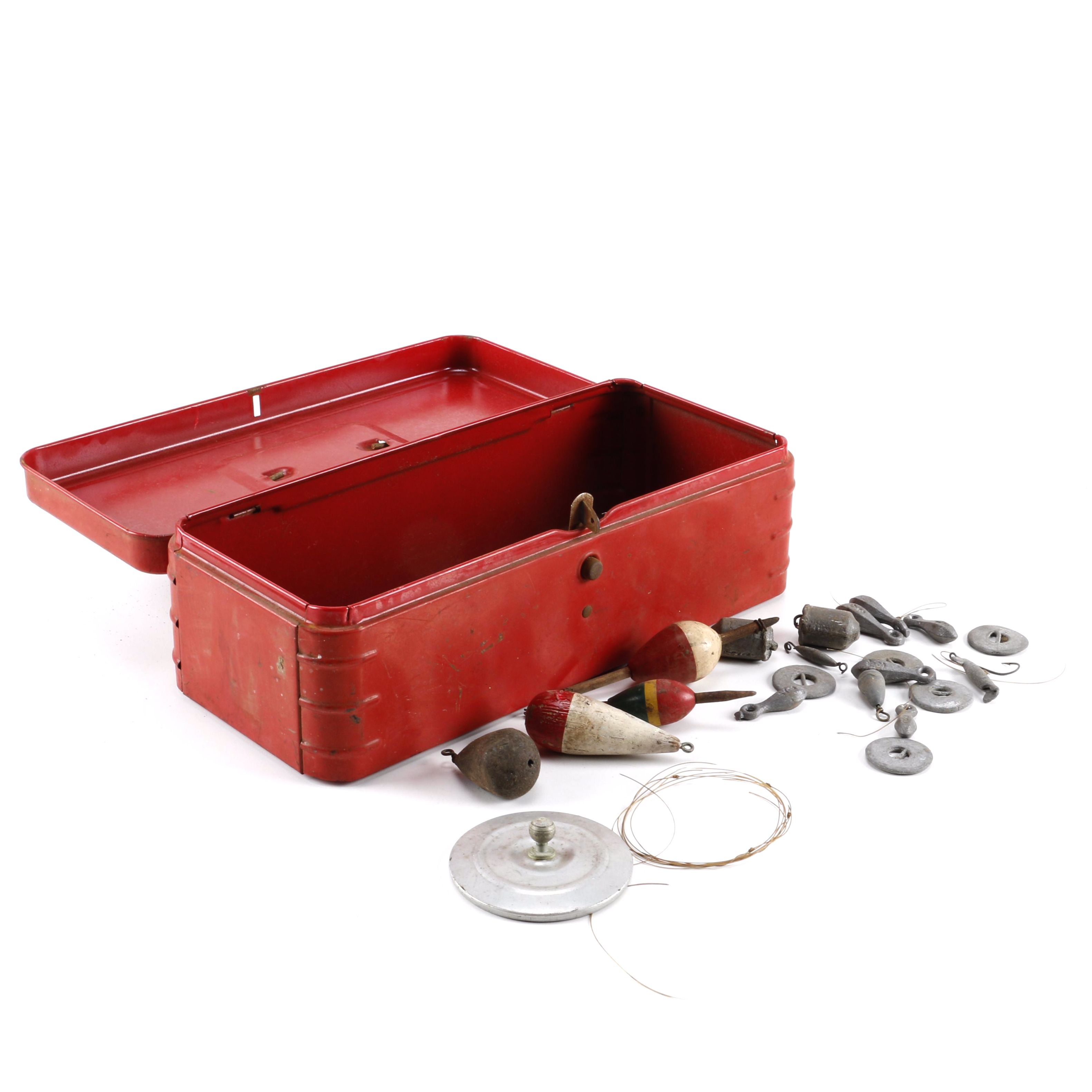 Vintage Tackle Box with Fishing Lures and Weights