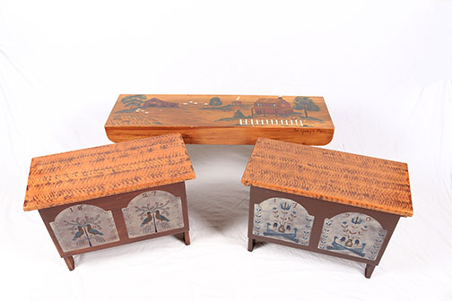 Hand Painted Bench and Storage Boxes