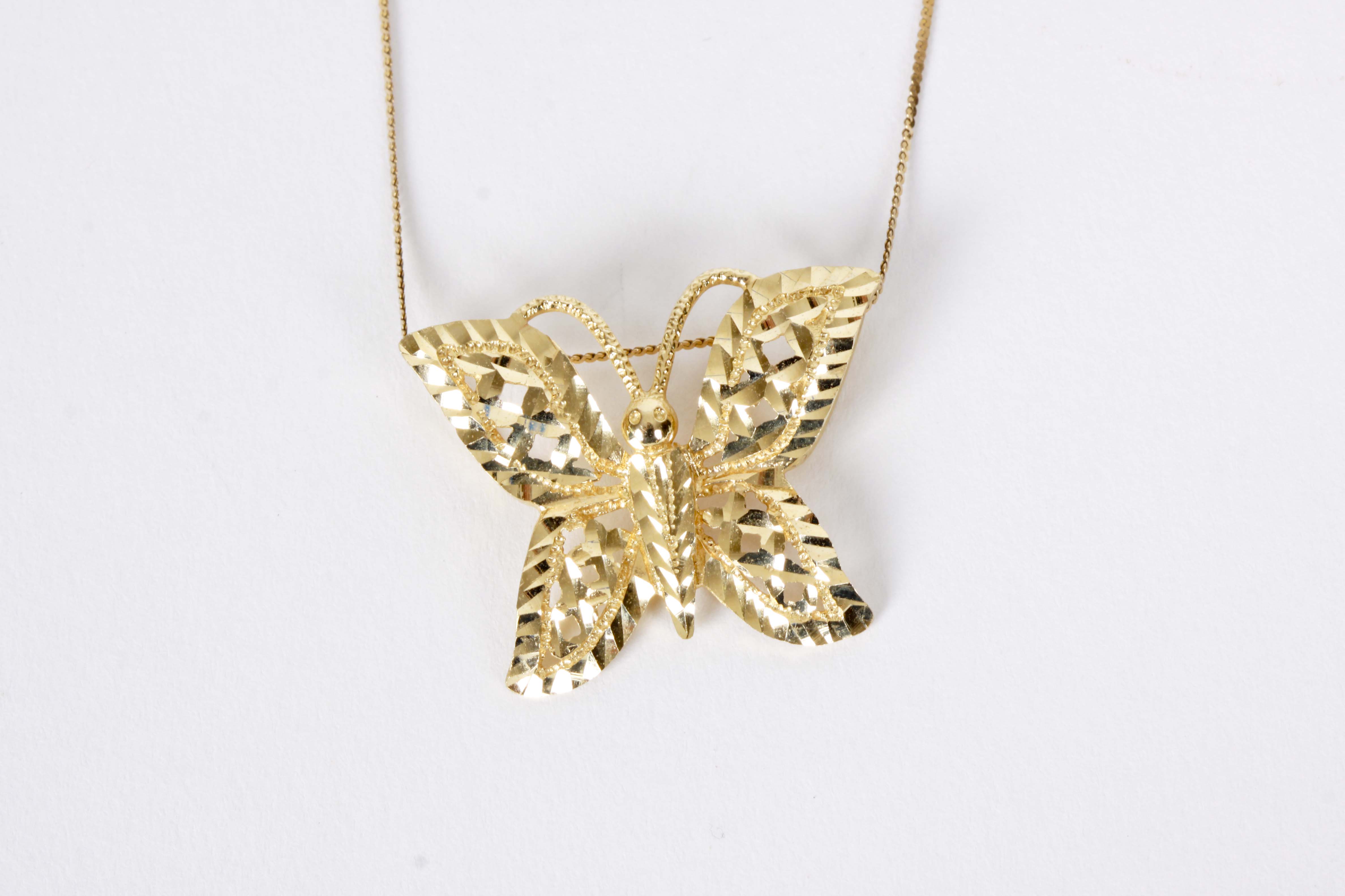 14K Yellow Gold Butterfly Slide Necklace
