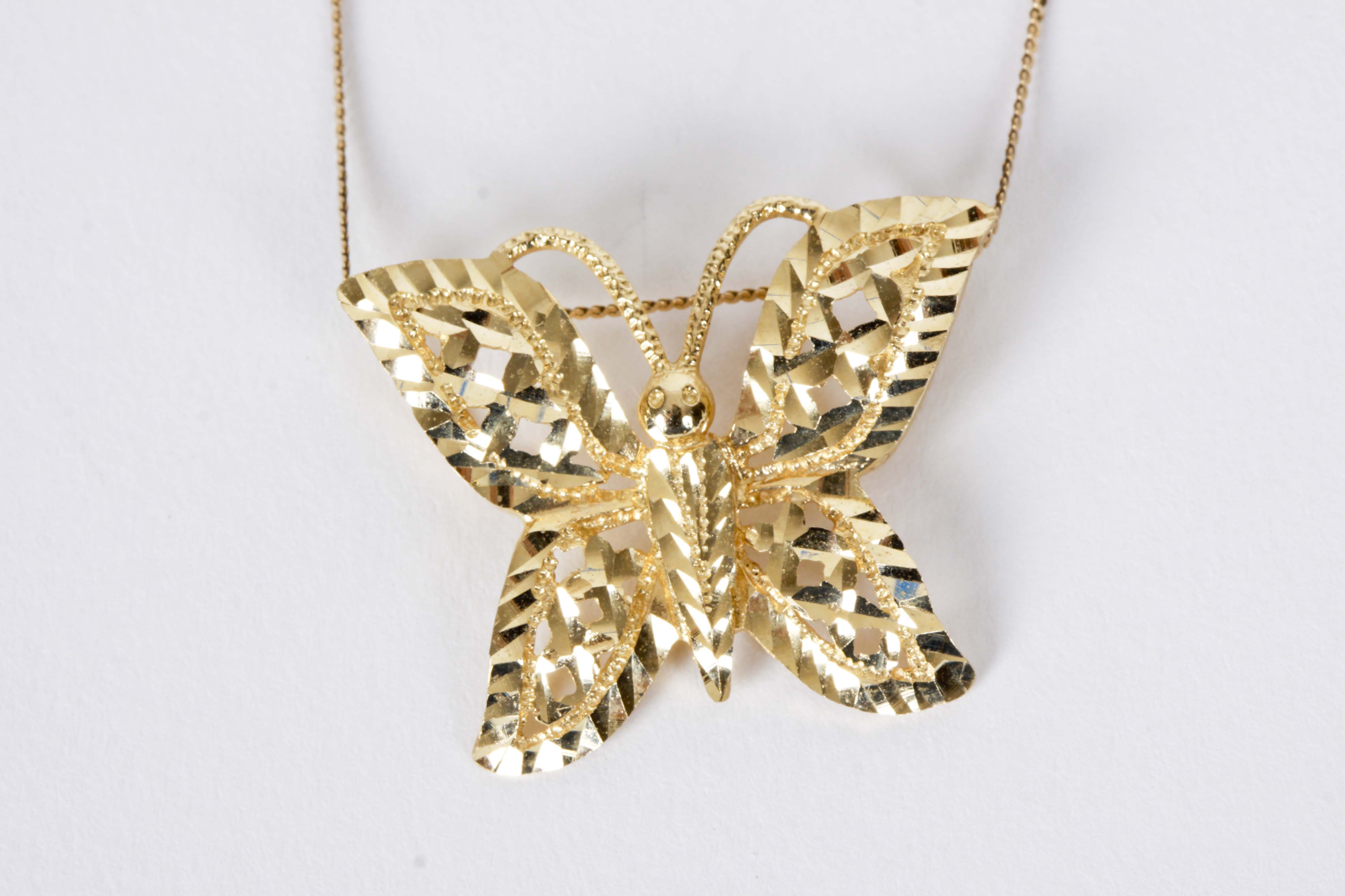14K Yellow Gold Butterfly Slide Necklace