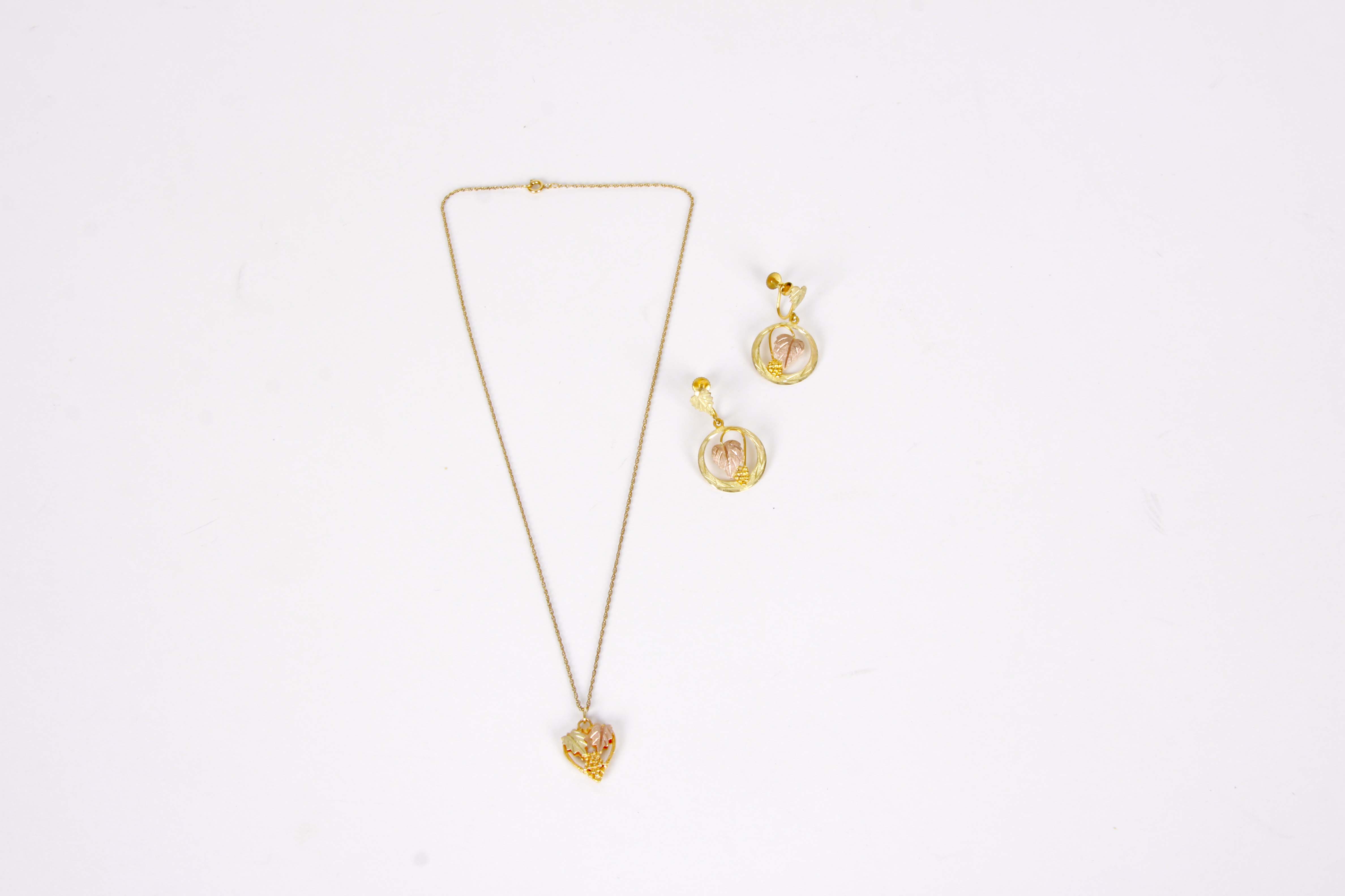 10K Black Hills Gold Tri-Color Necklace and Earrings
